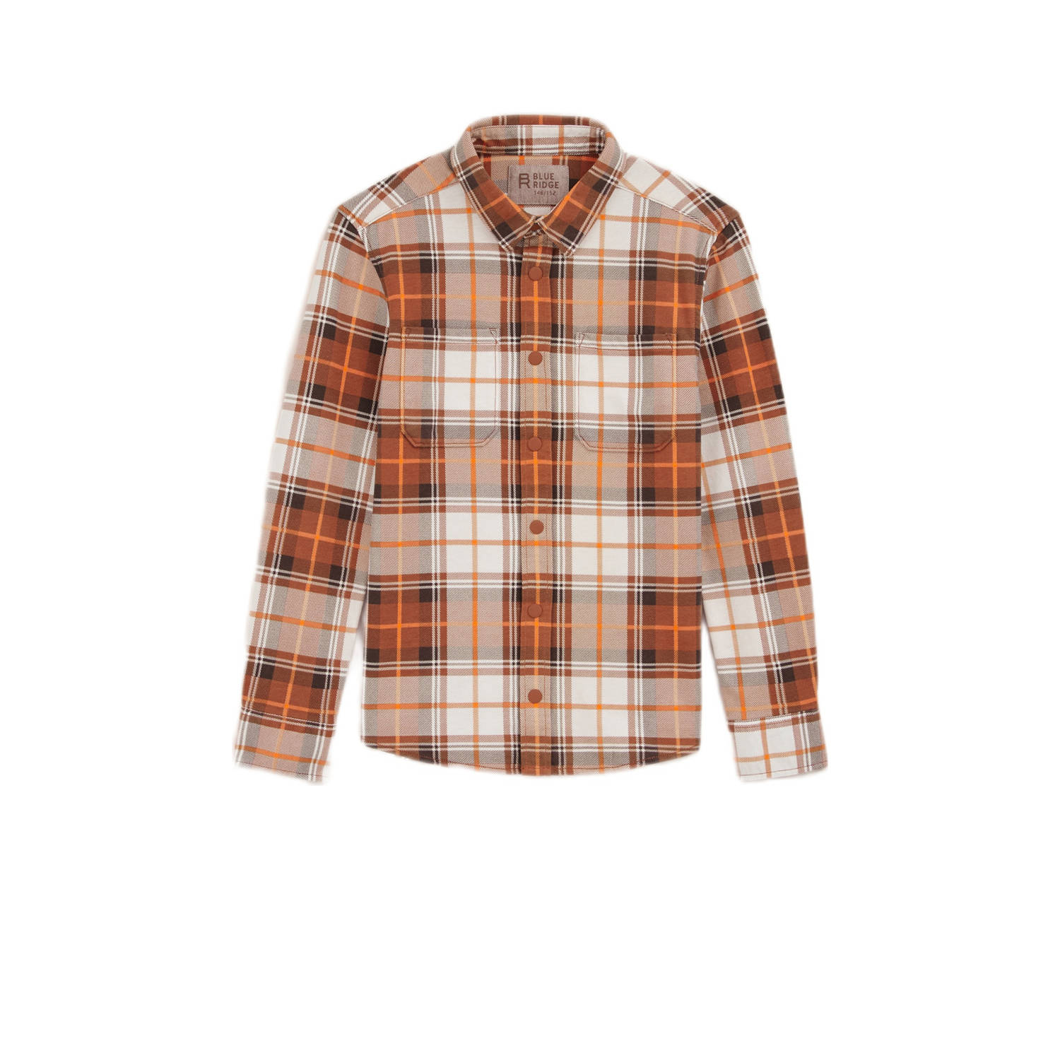 WE Fashion geruit overhemd oranje ecru bruin