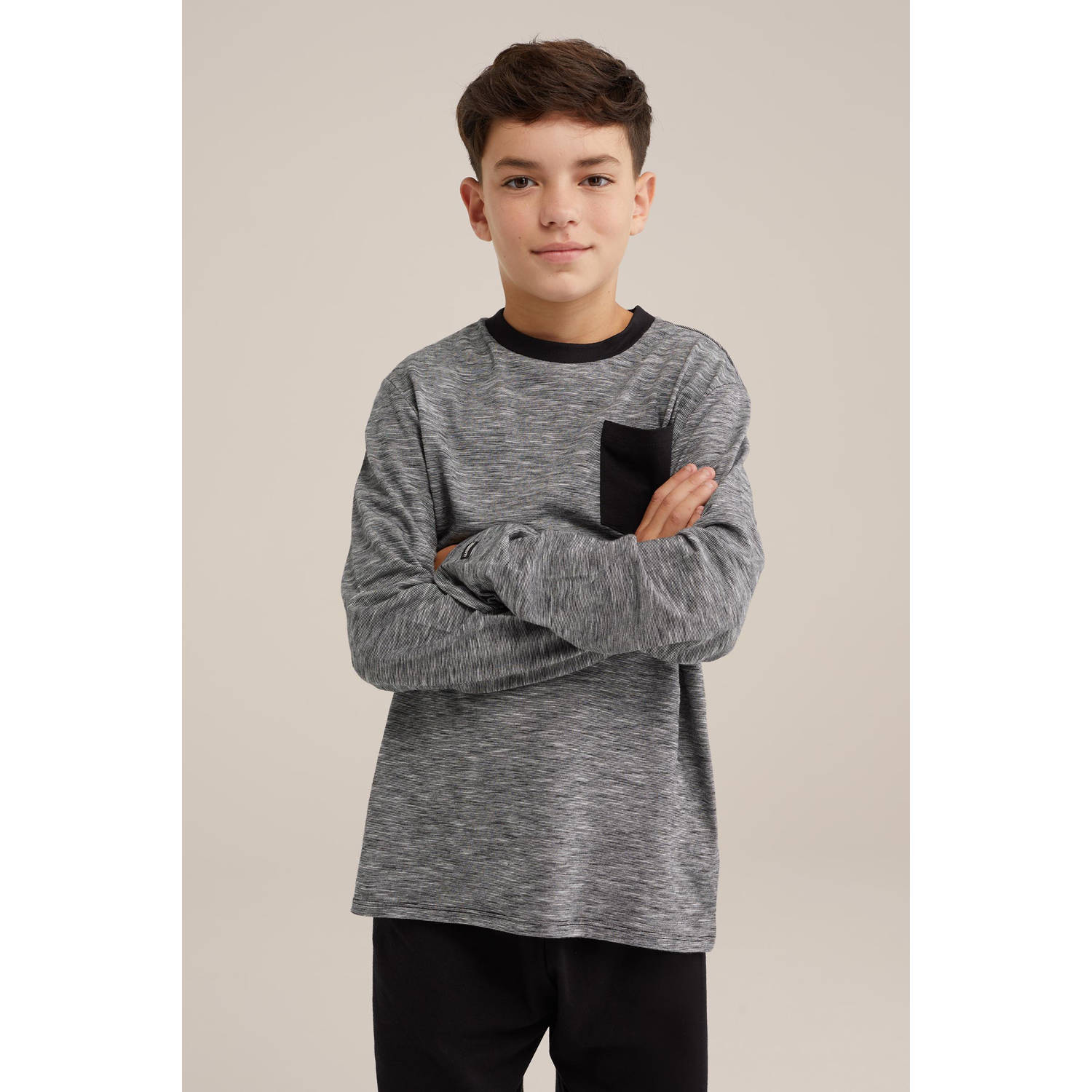 WE Fashion pyjamaset zwart grijsmelange