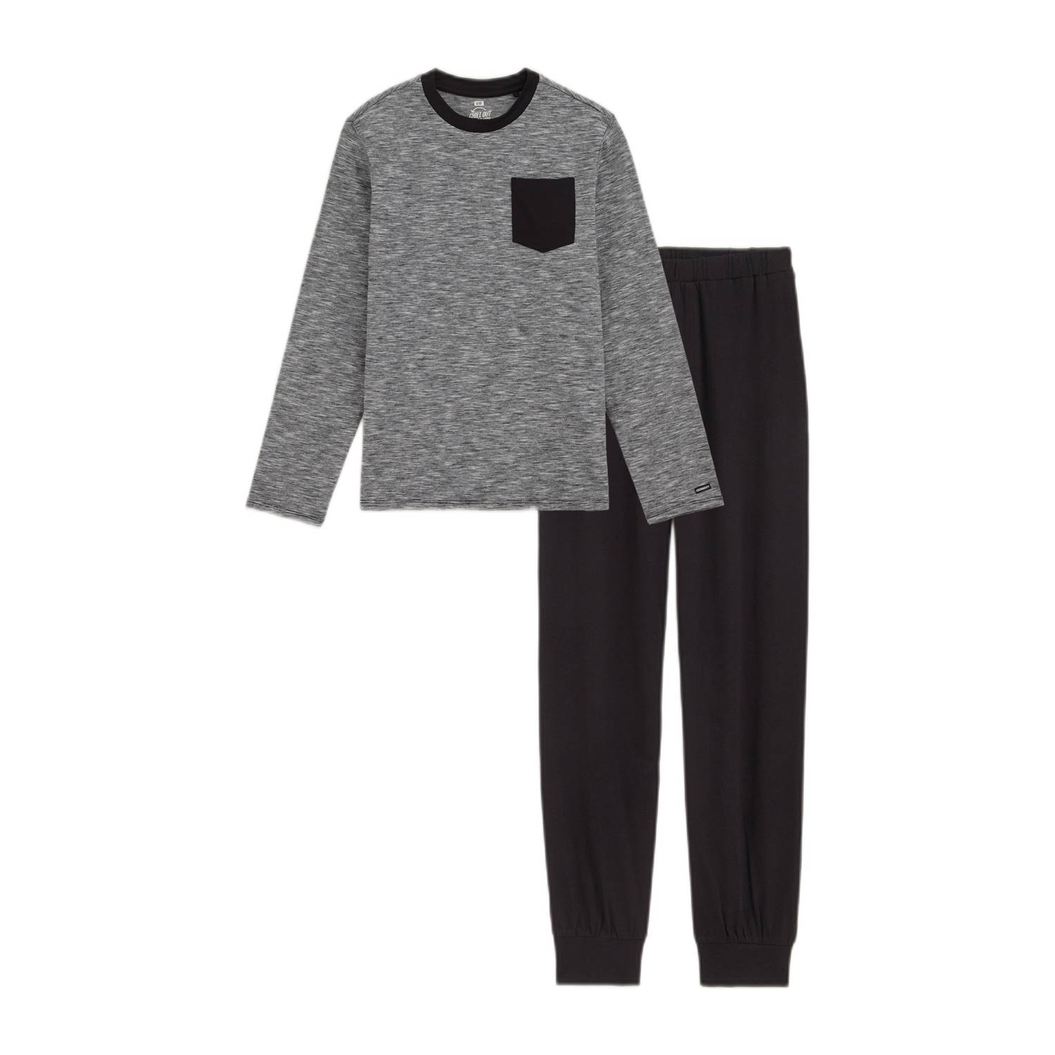 WE Fashion pyjamaset zwart grijsmelange