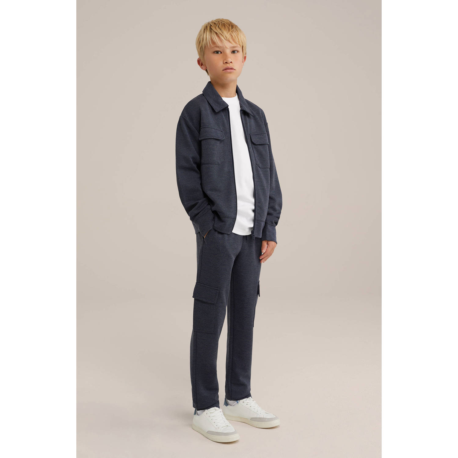 WE Fashion gemêleerde slim fit joggingbroek donkerblauw