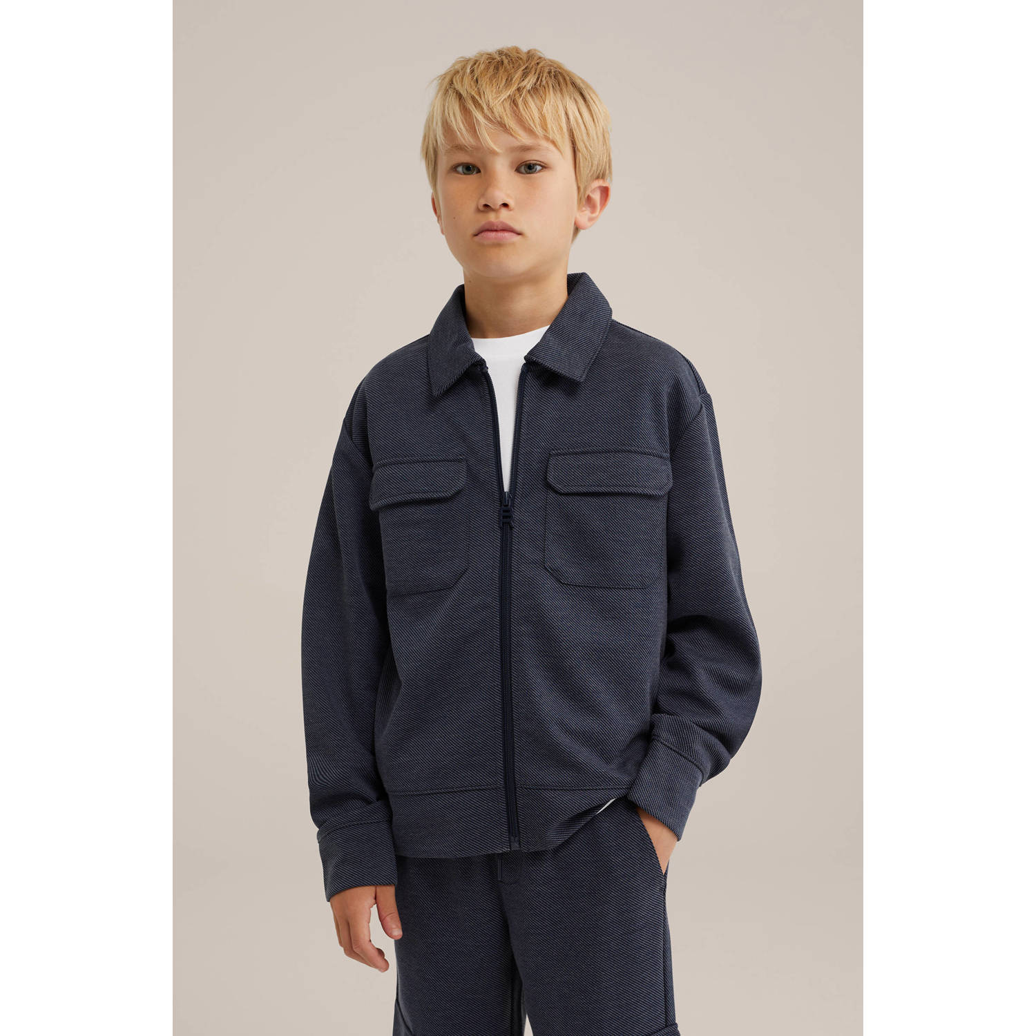 WE Fashion Blue Ridge gemêleerde shacket tussenjas donkerblauw