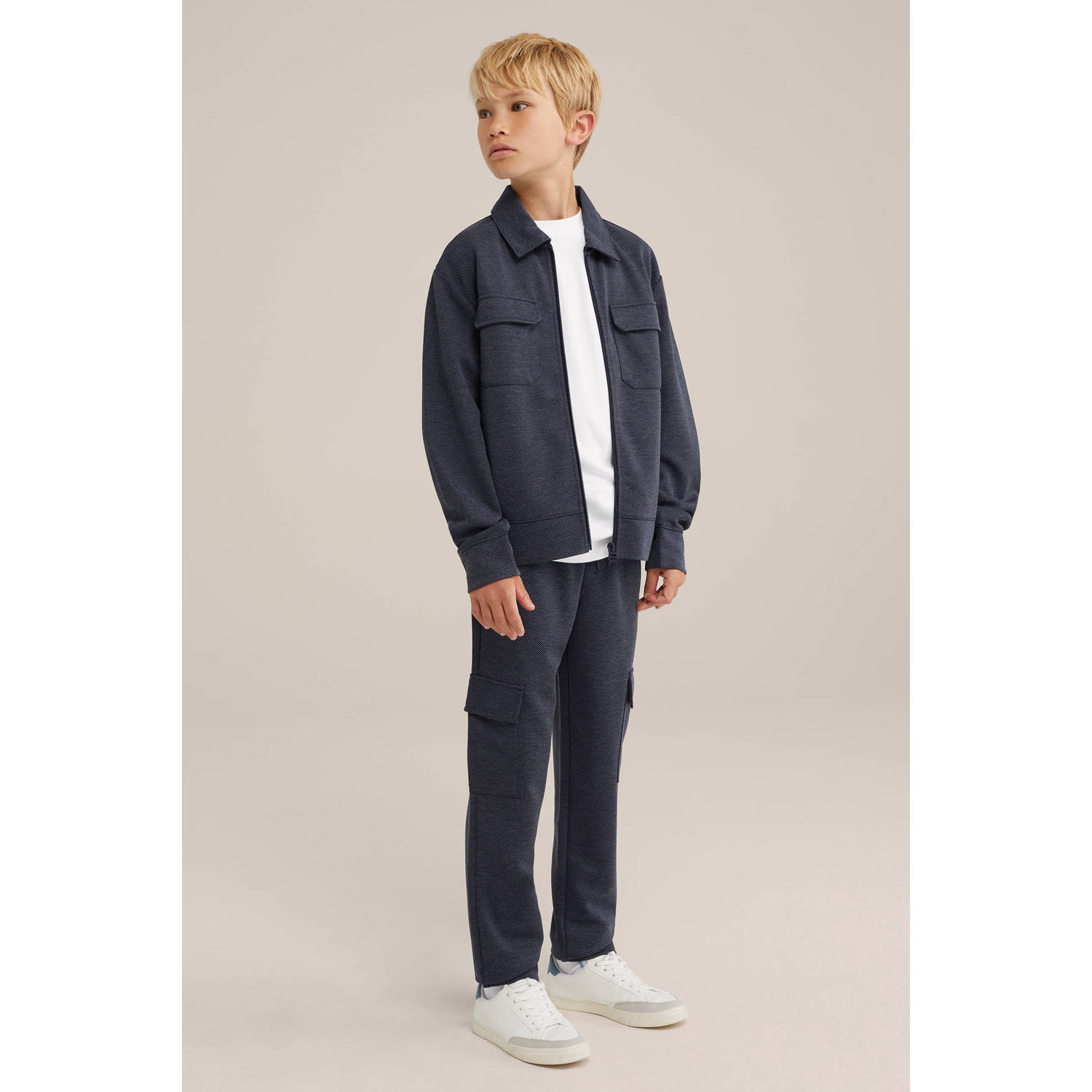 WE Fashion Blue Ridge gemêleerde shacket tussenjas donkerblauw
