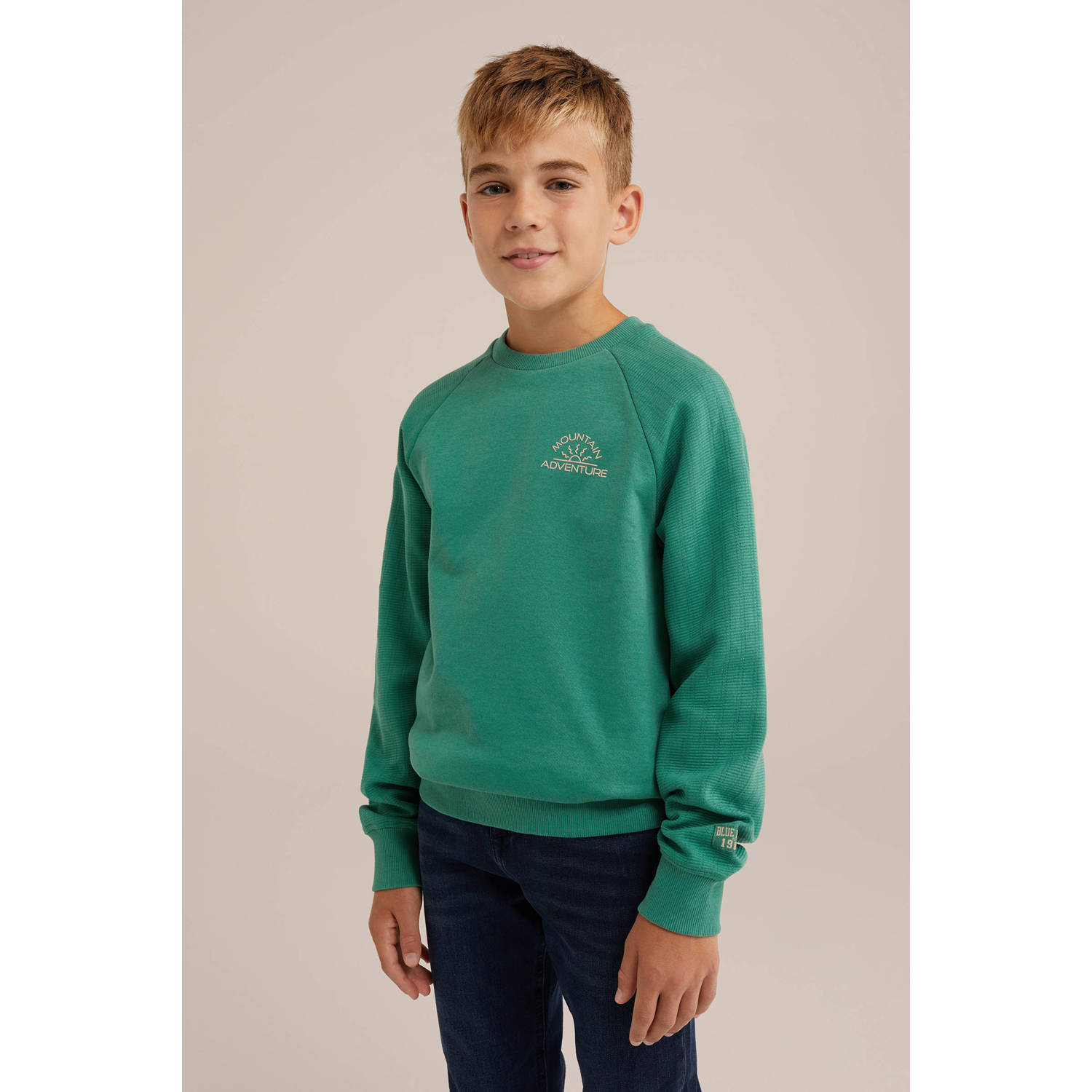 WE Fashion sweater met backprint groen wit