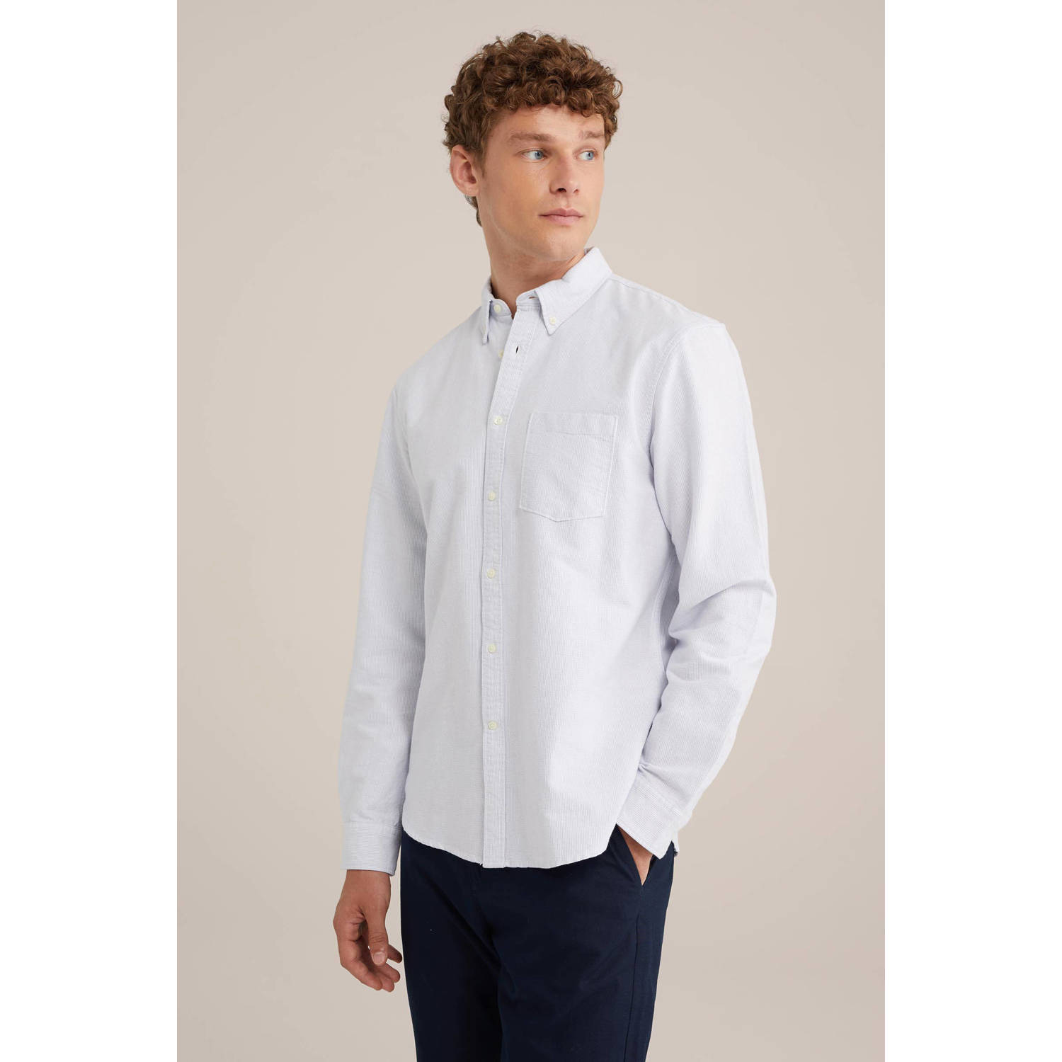 WE Fashion gestreept regular fit overhemd morning blue