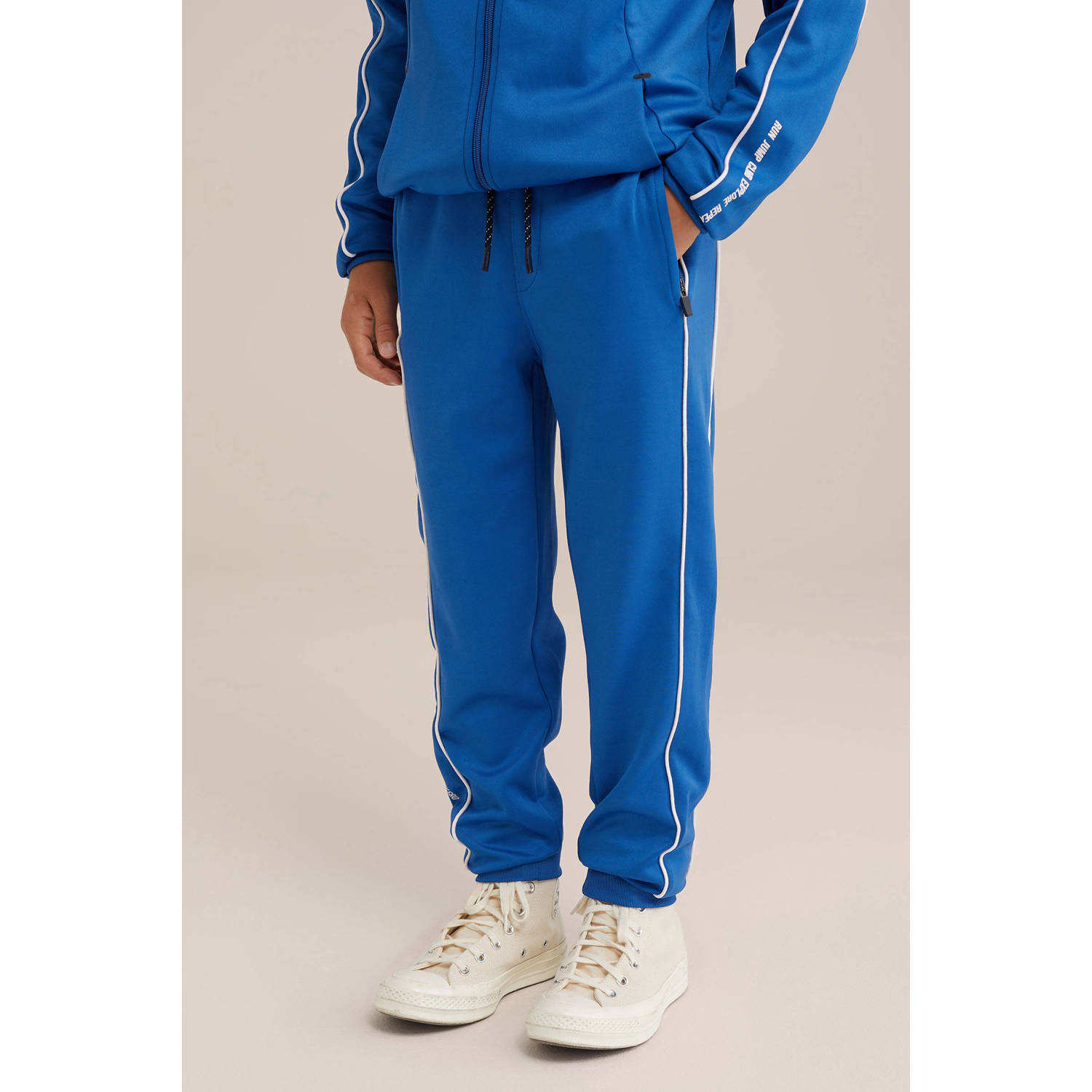 WE Fashion joggingbroek blauw Jongens Polyester Effen 170