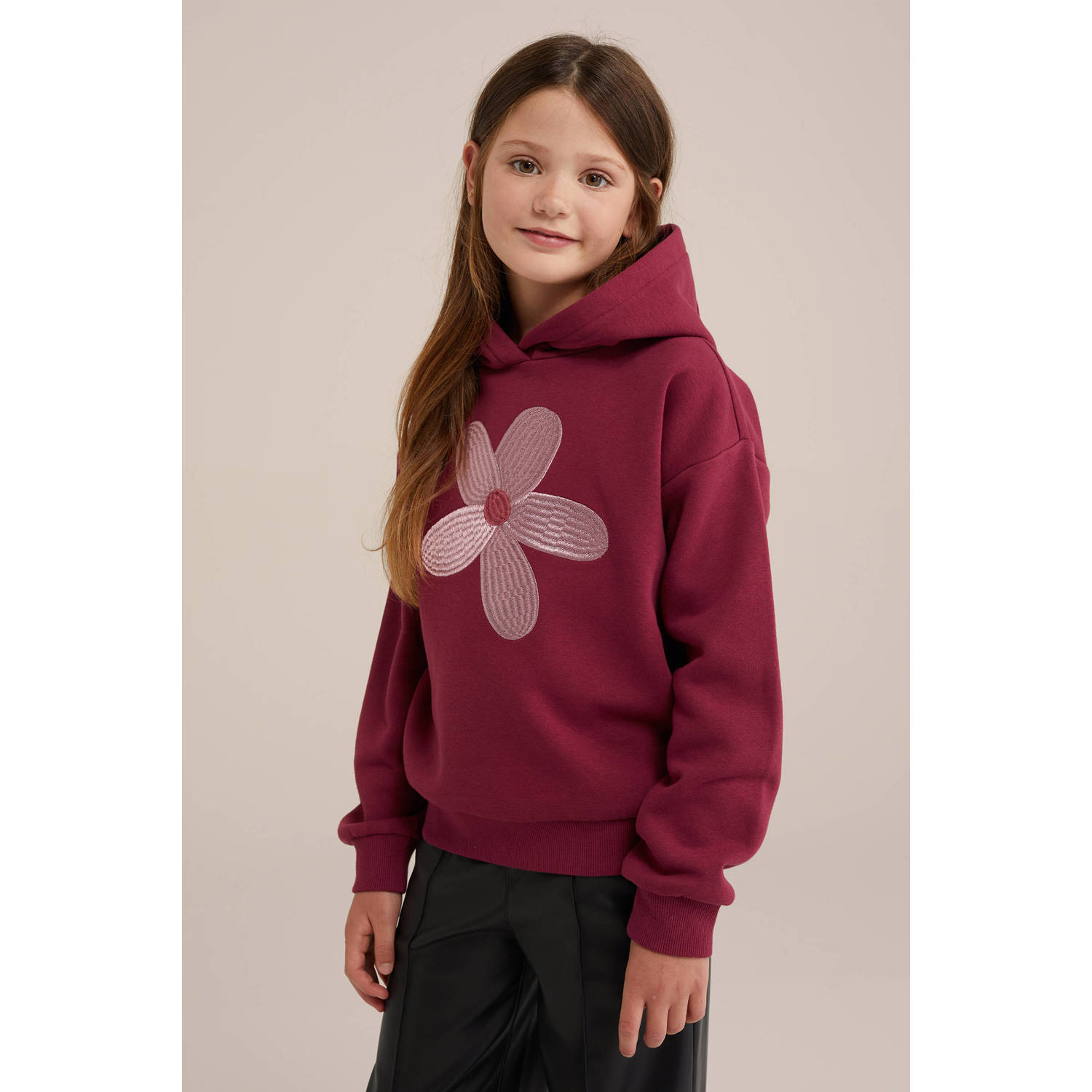 WE Fashion hoodie met printopdruk en borduursels donkerroze lichtroze
