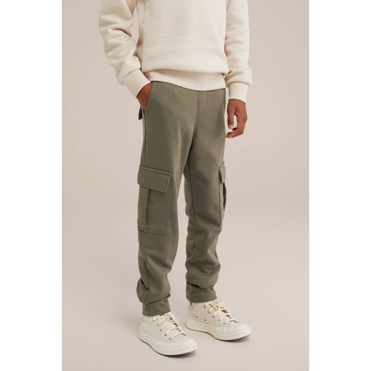 WE Fashion Blue Ridge slim fit cargobroek olijfgroen