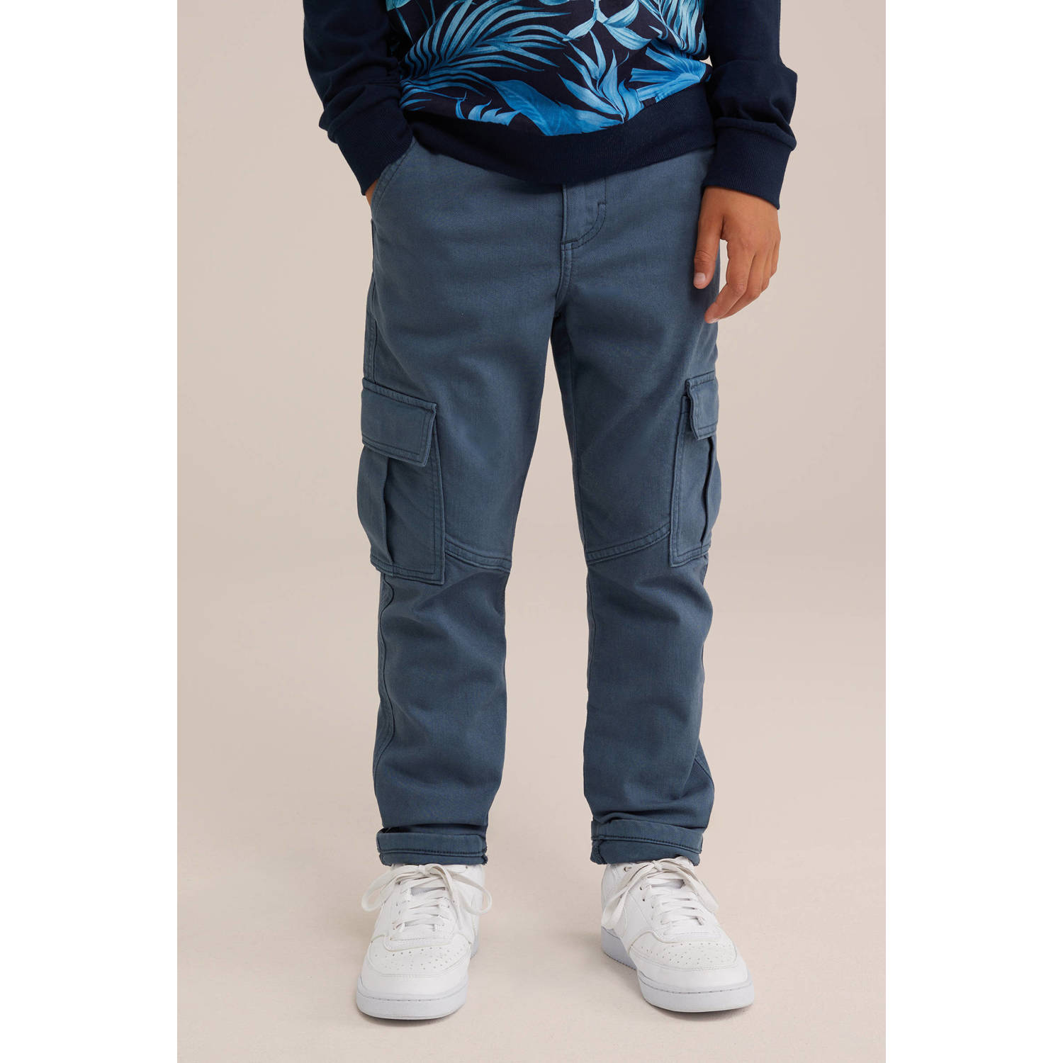 WE Fashion cargobroek blauw