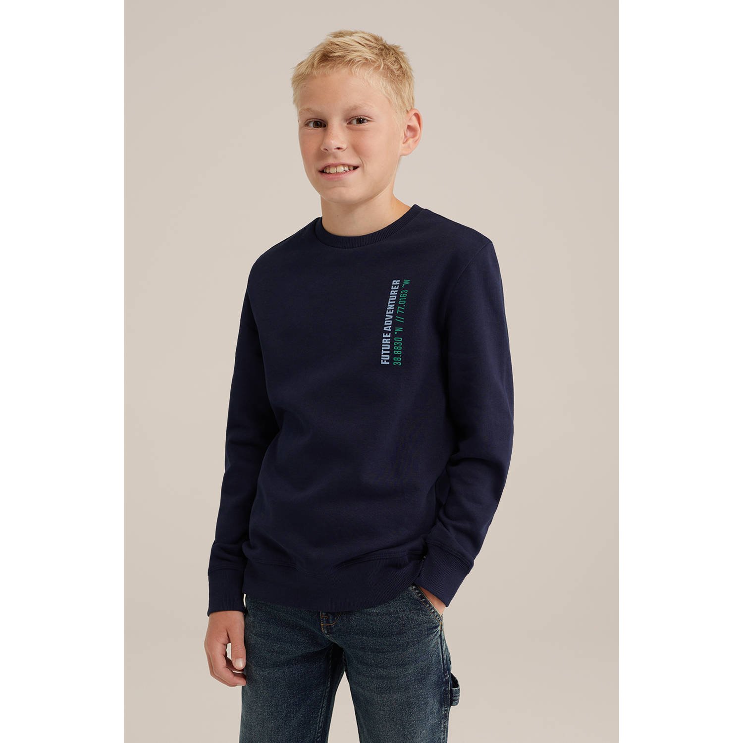 WE Fashion Blue Ridge sweater donkerblauw