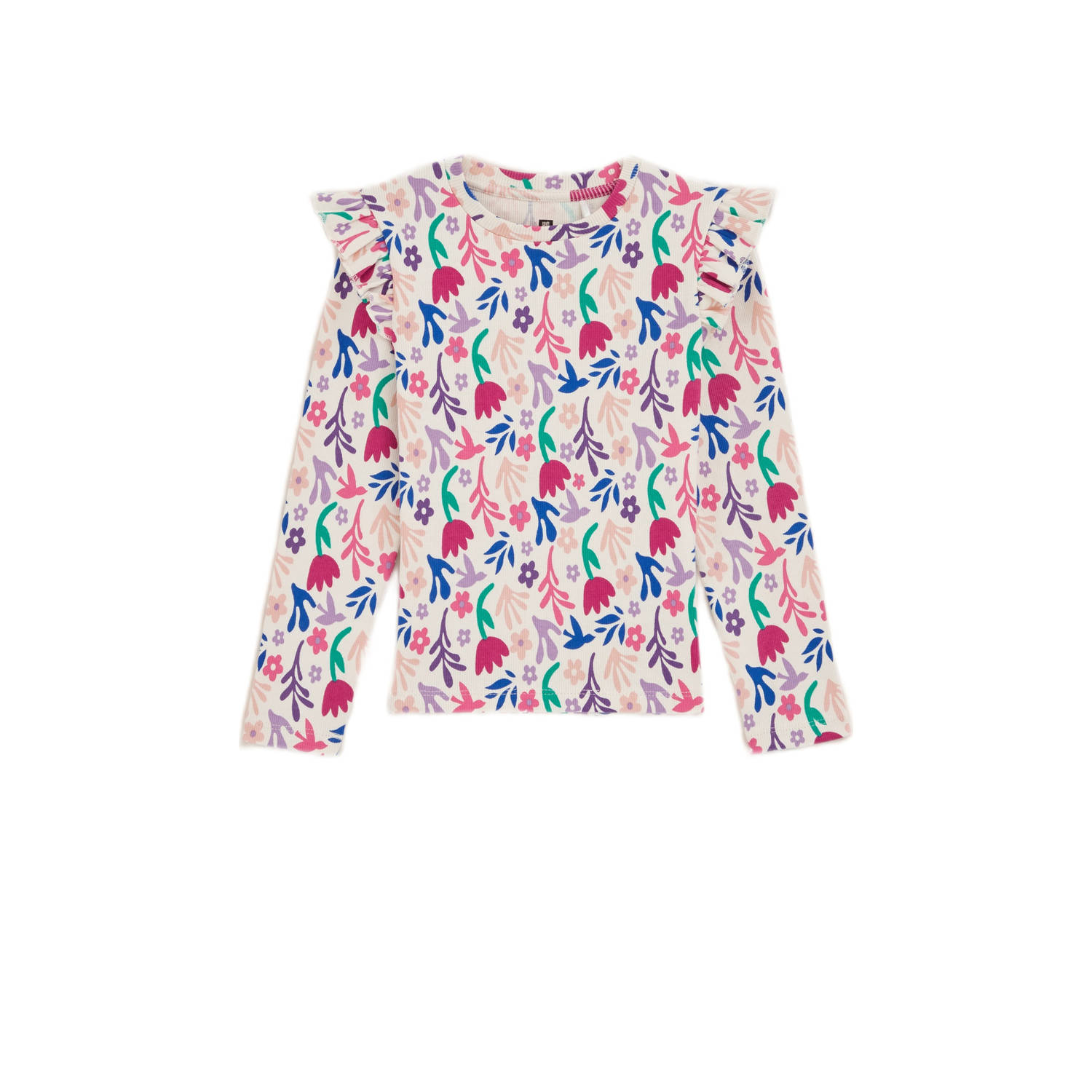 WE Fashion gebloemde longsleeve beige multicolor