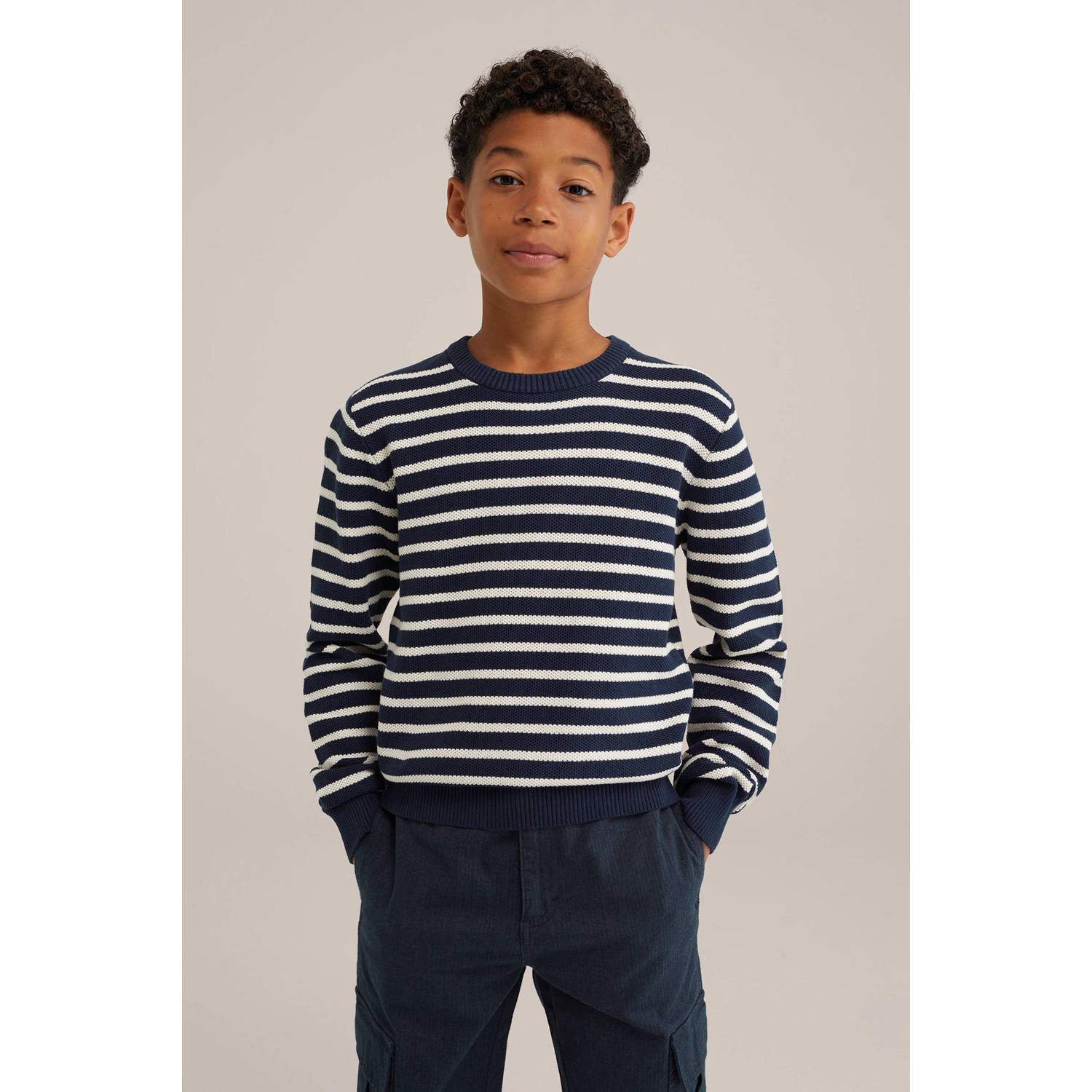 WE Fashion gebreide trui donkerblauw