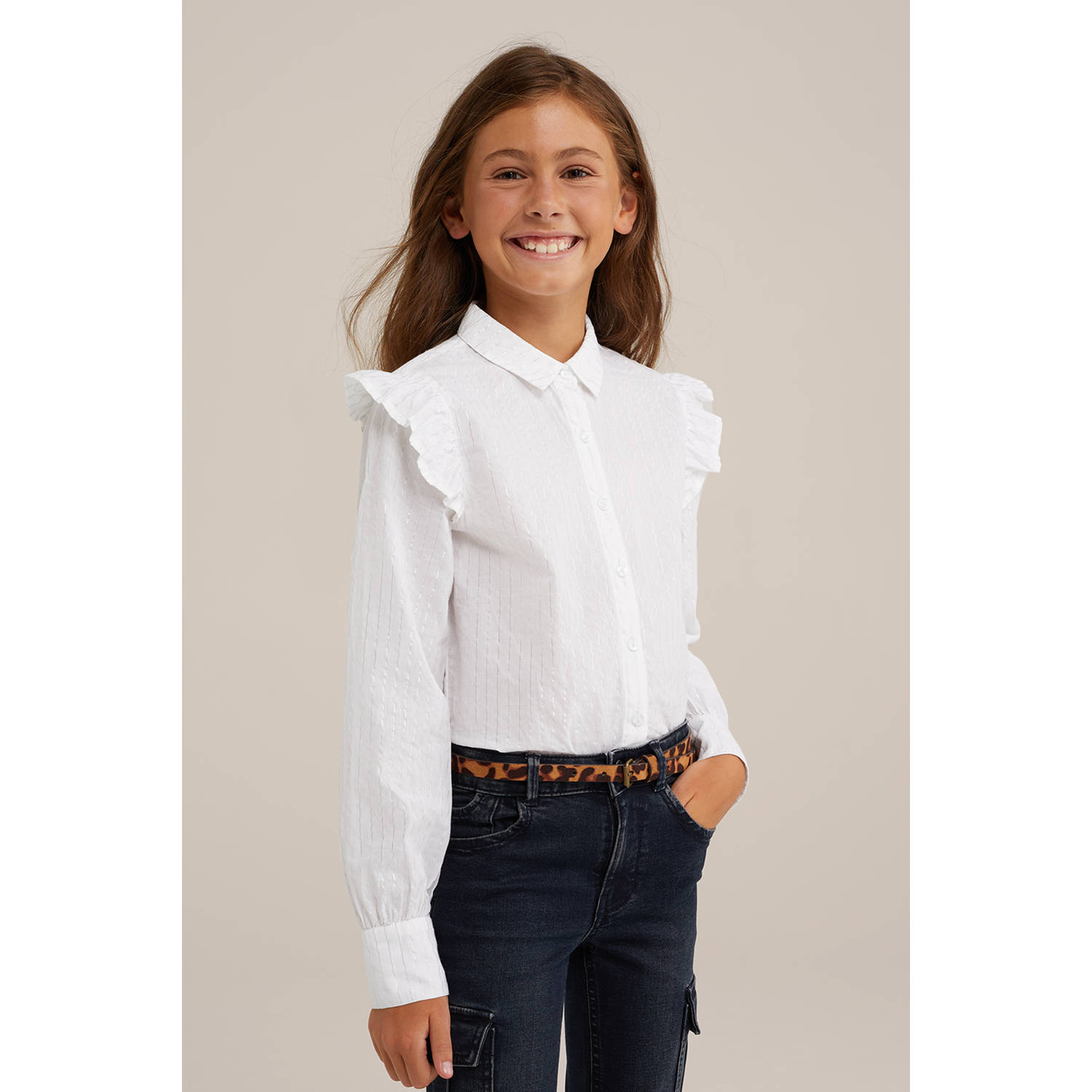 WE Fashion gestreepte blouse wit zilver