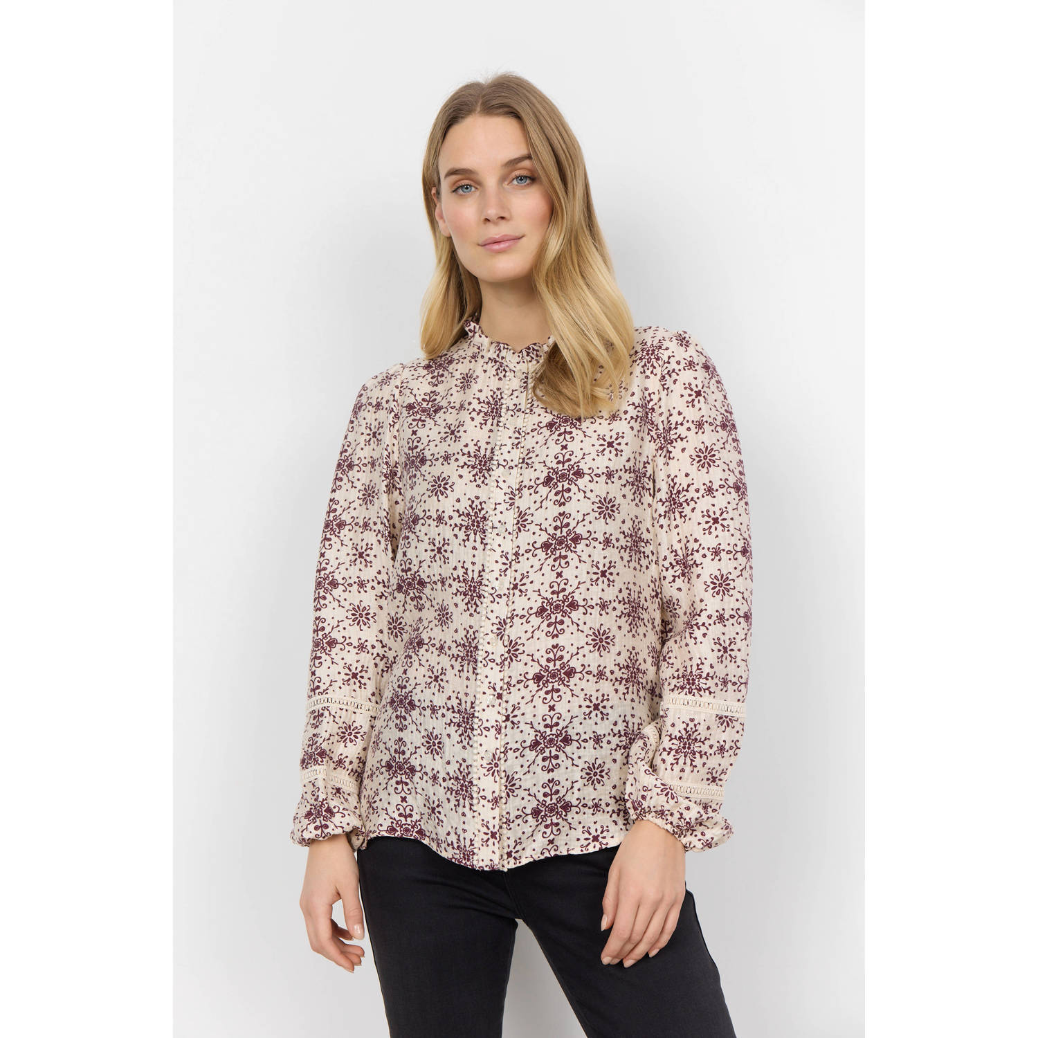 Soyaconcept blouse IANE met all over print ecru donkerrood