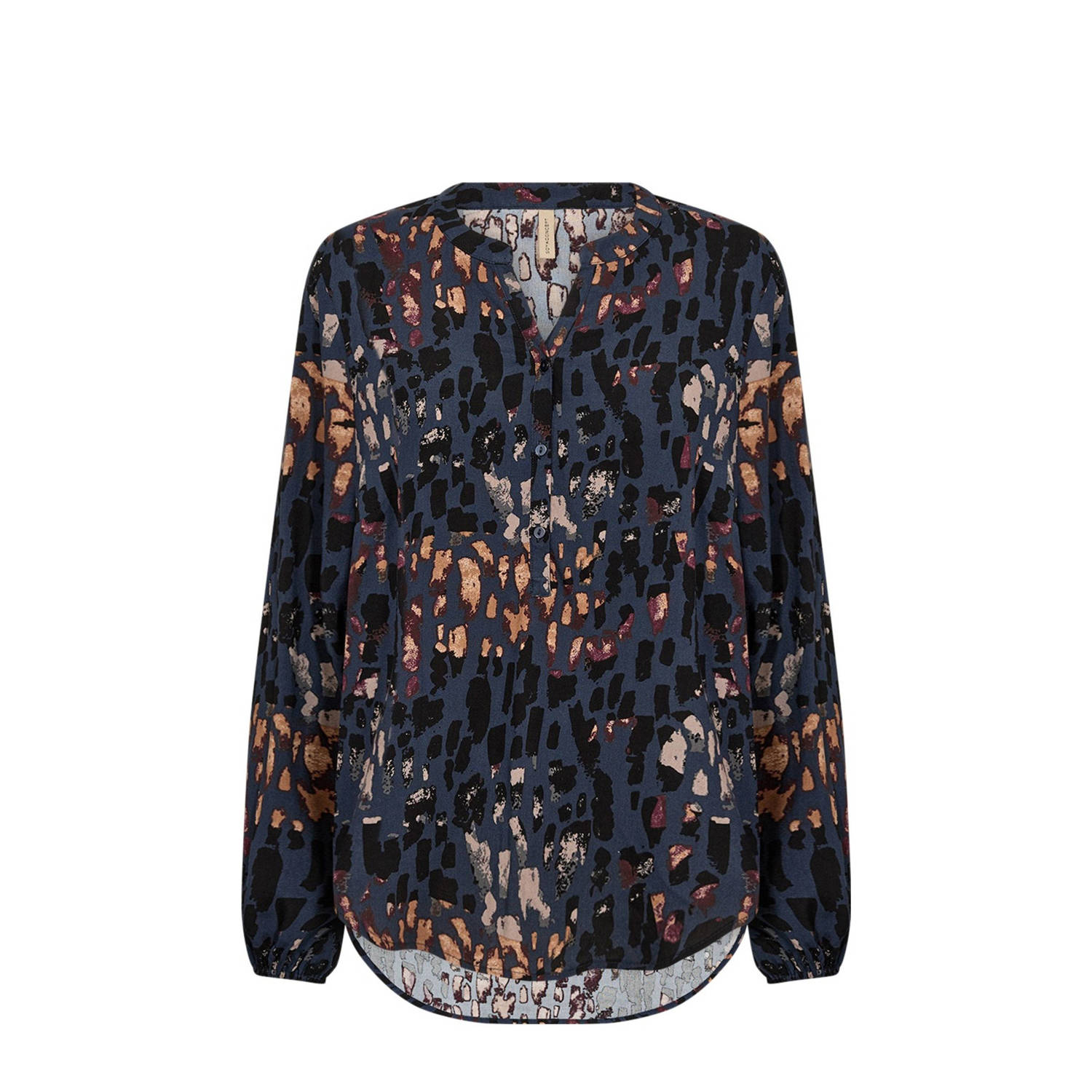 Soyaconcept blouse IMA met all over print donkerblauw zwart oranje