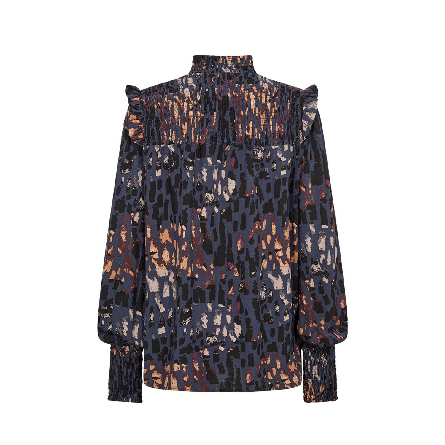 Soyaconcept top IMA met all over print donkerblauw zwart oranje