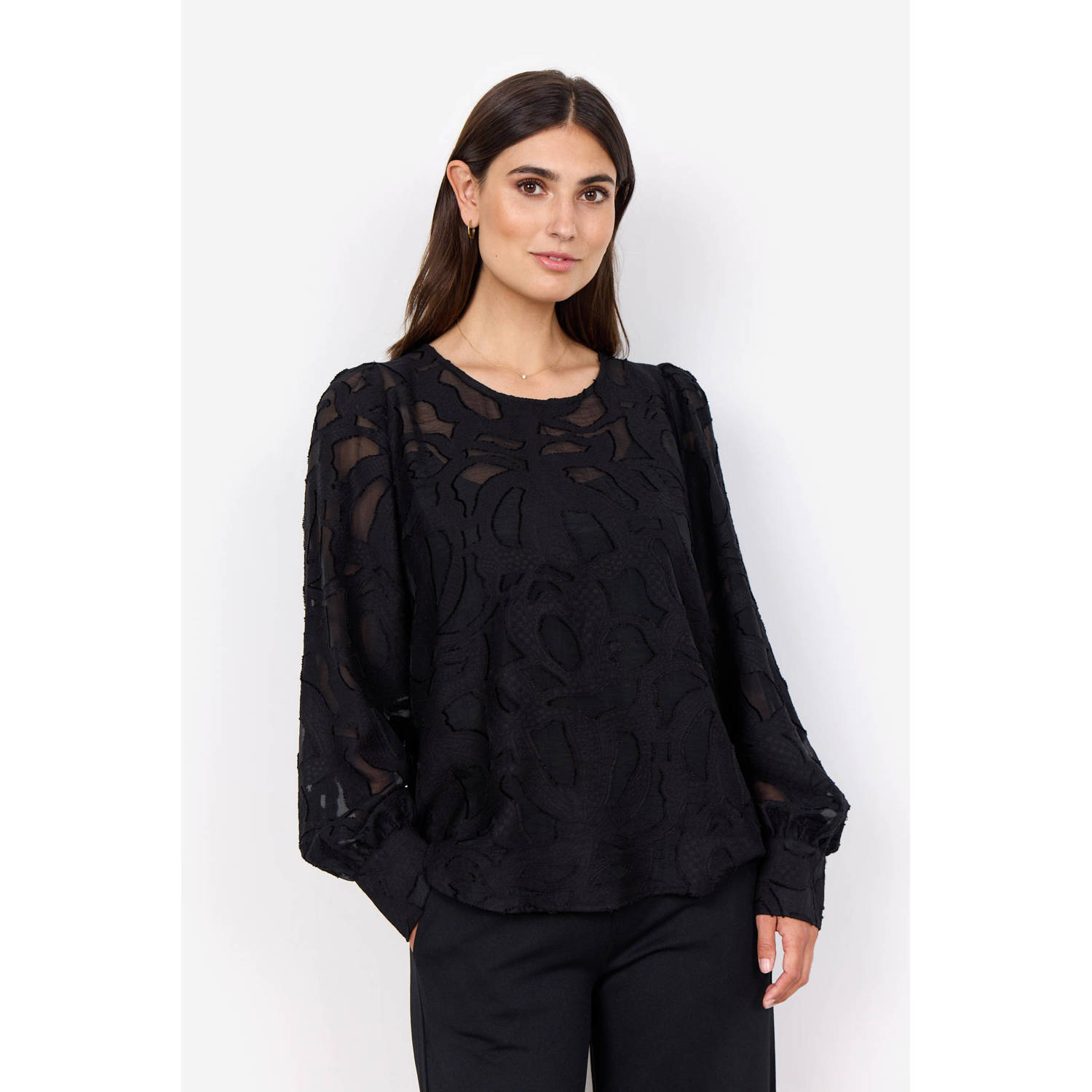 Soyaconcept semi-transparante top met all over print zwart