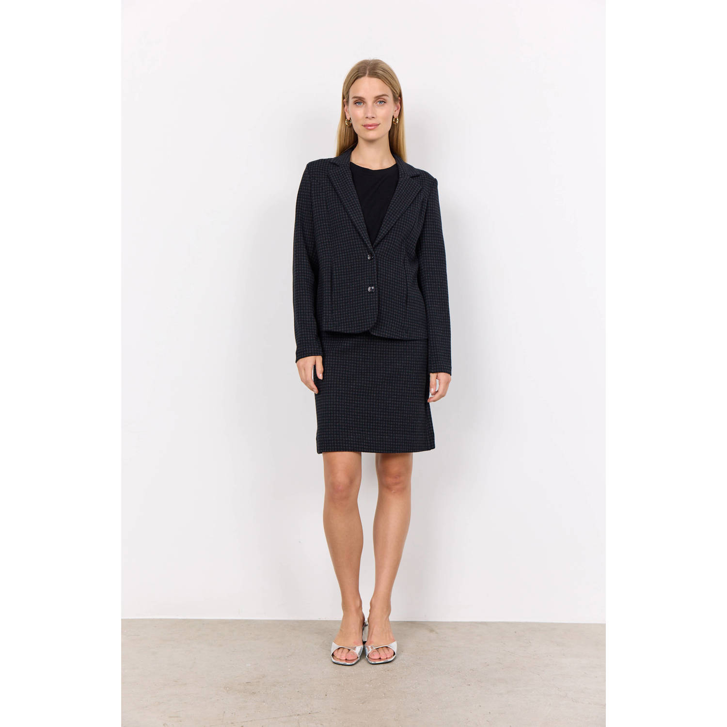 Soyaconcept rechtvallende blazer met pied-de-poule zwart grijs