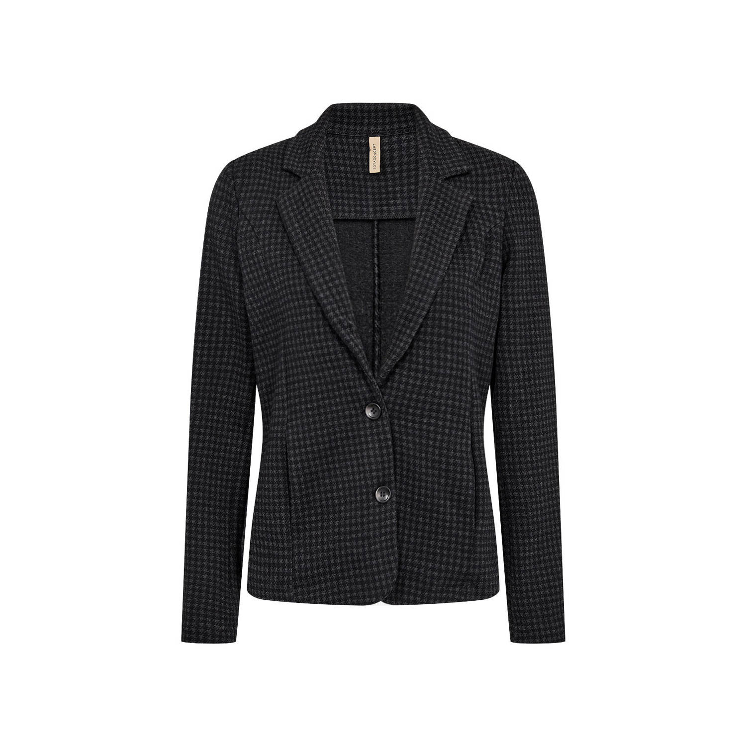 Soyaconcept rechtvallende blazer met pied-de-poule zwart grijs