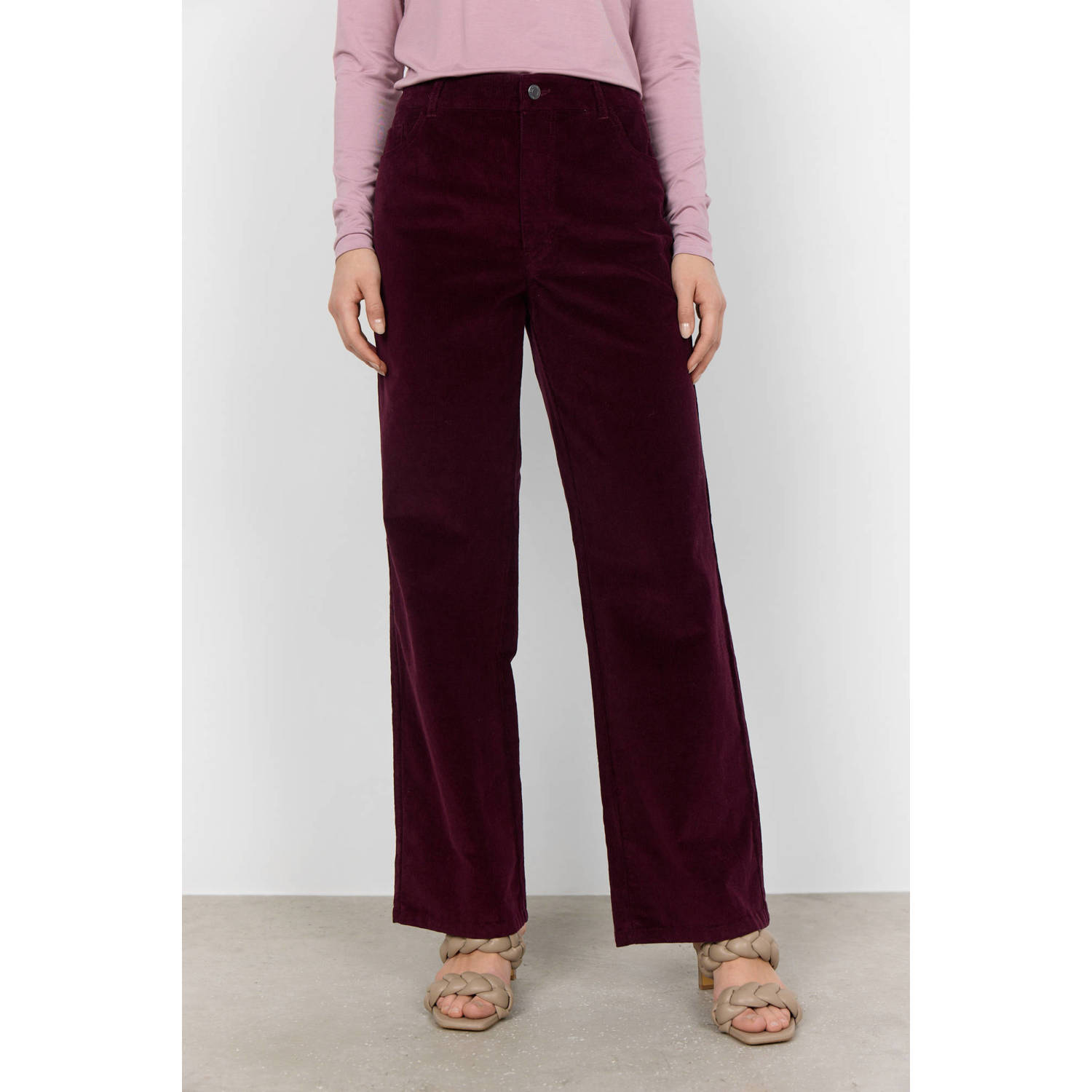 Soyaconcept high waist straight fit broek donkerrood