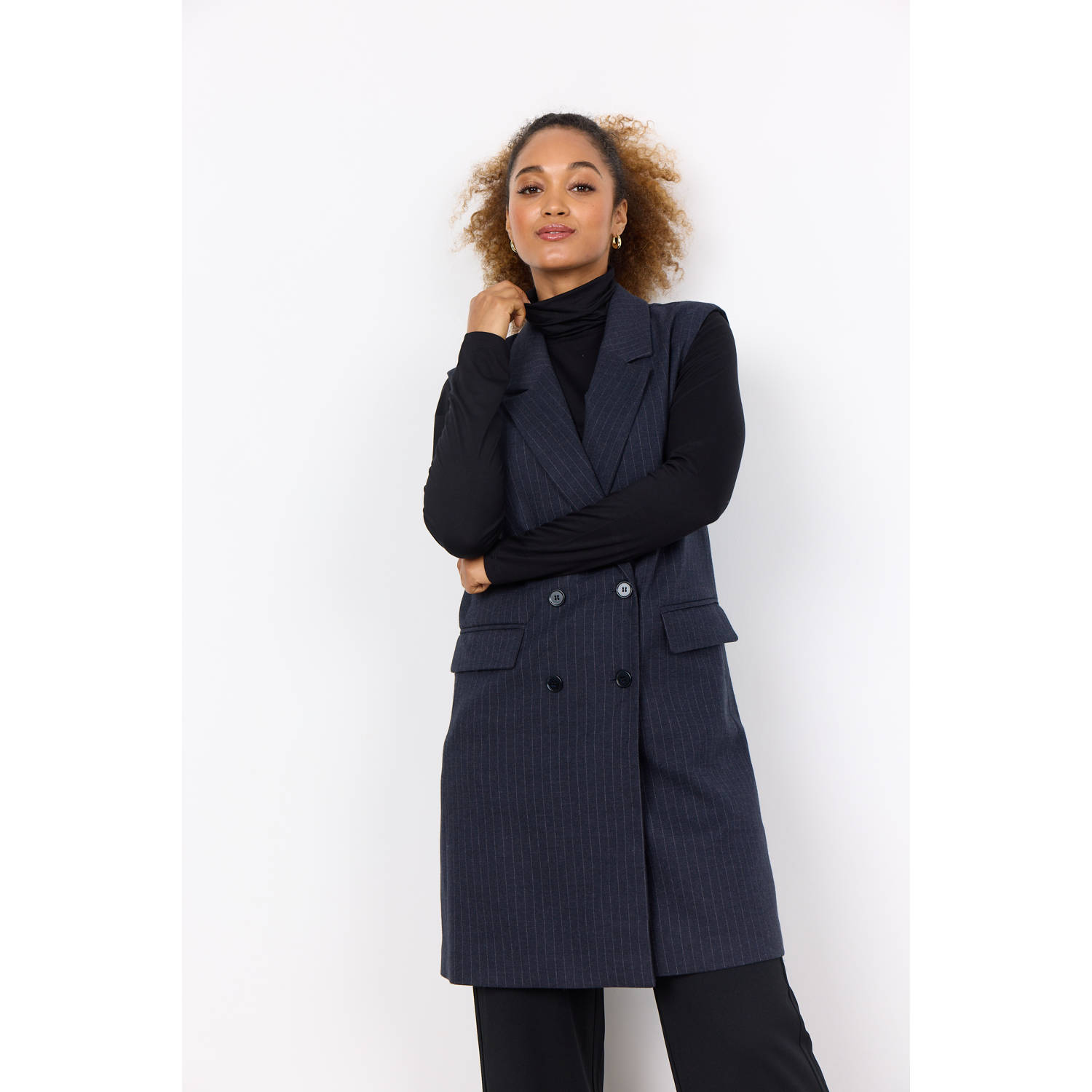 Soyaconcept gilet ISABELLE met krijtstreep donkerblauw