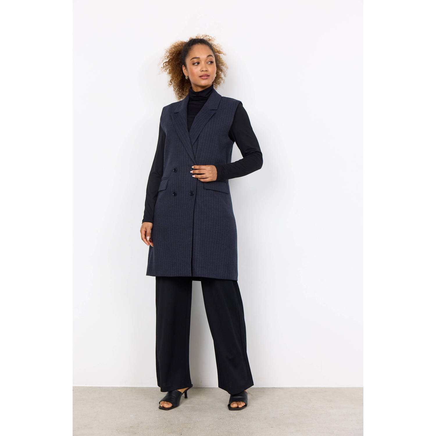 Soyaconcept gilet ISABELLE met krijtstreep donkerblauw