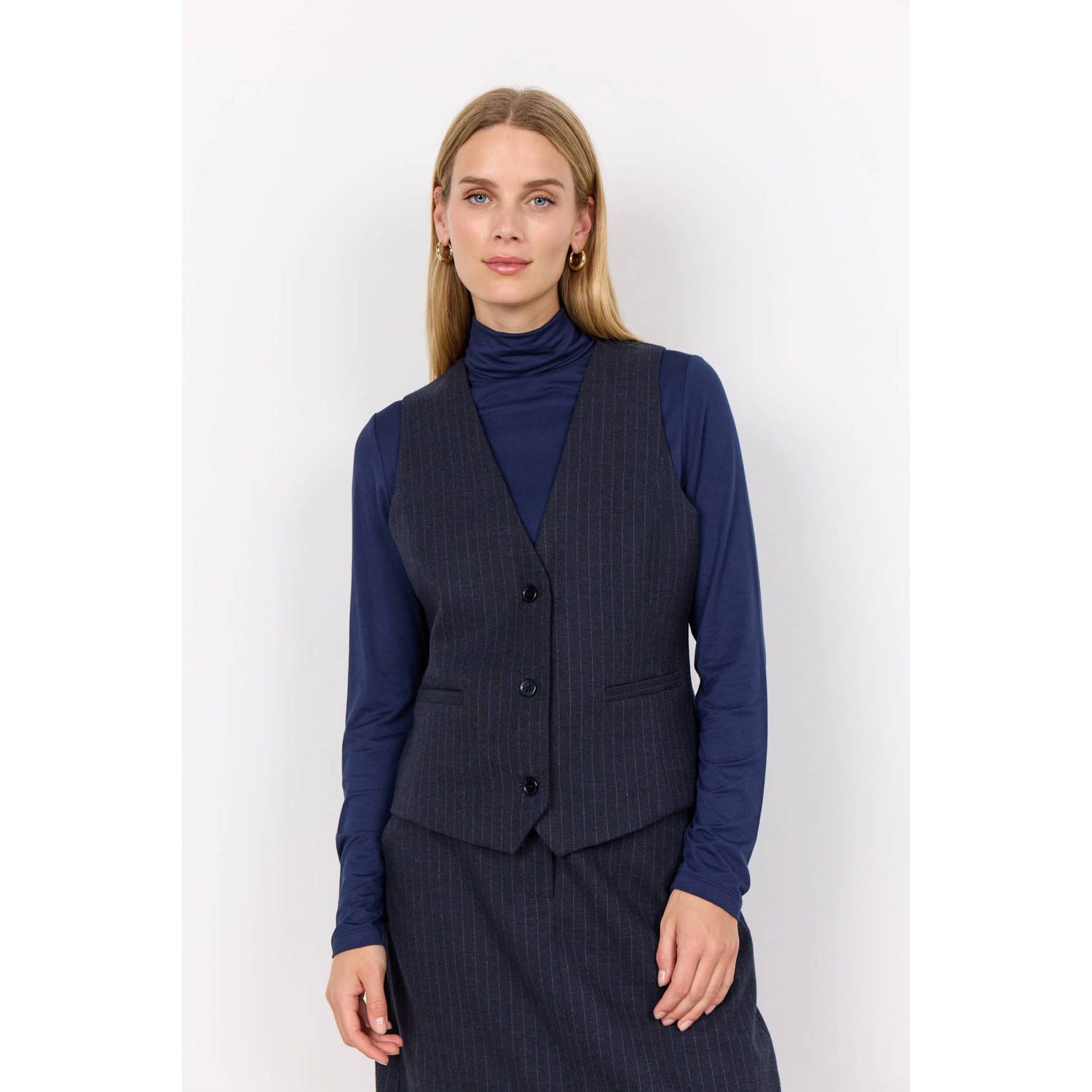 Soyaconcept gilet SC-ISABELLE met krijtstreep marine