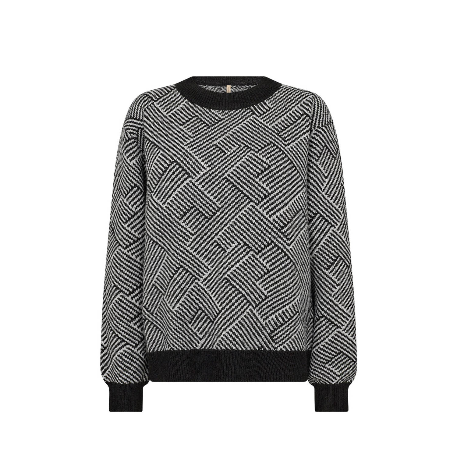 Soyaconcept gebreide trui INELA met all over print zwart wit
