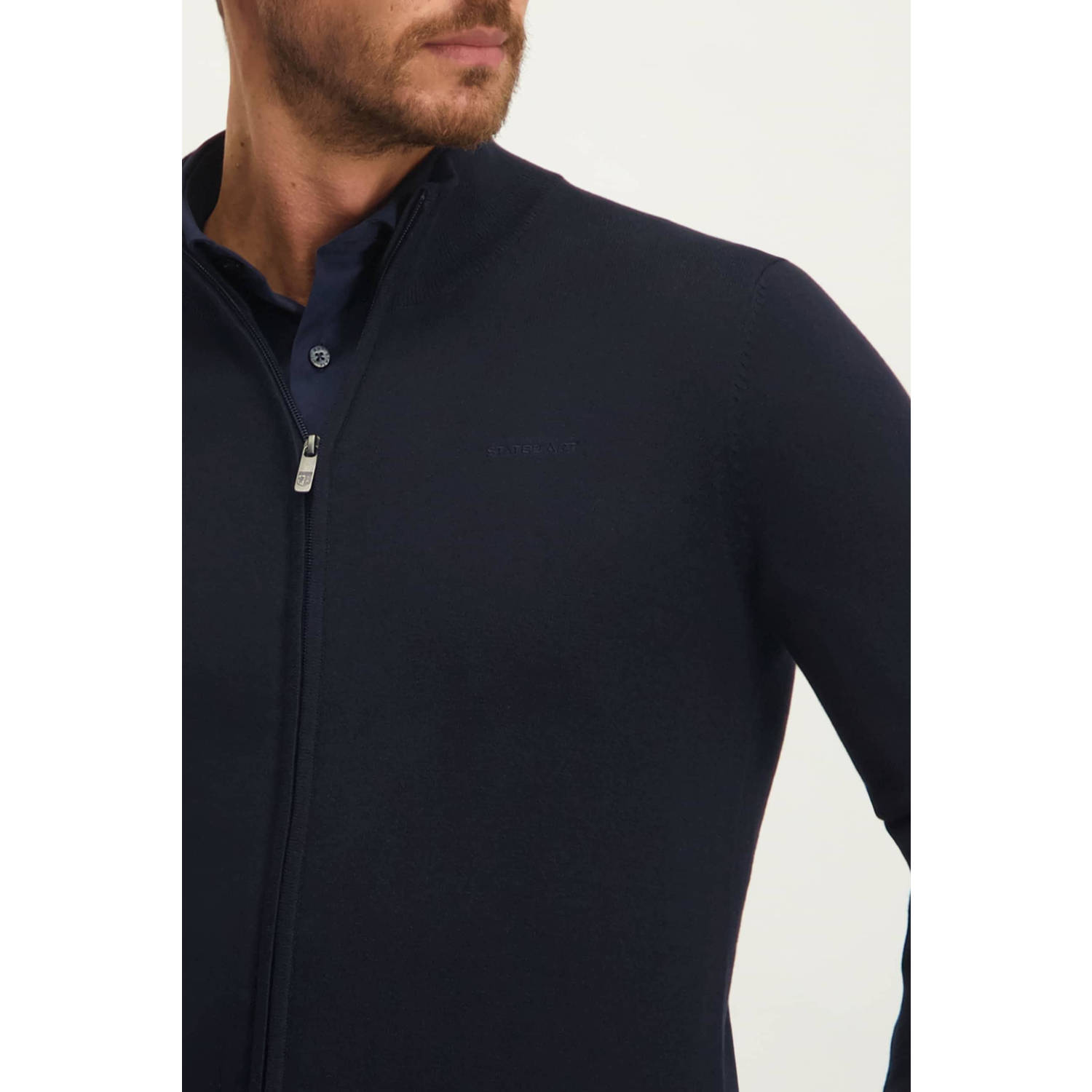 State of Art fijngebreid vest donkerblauw