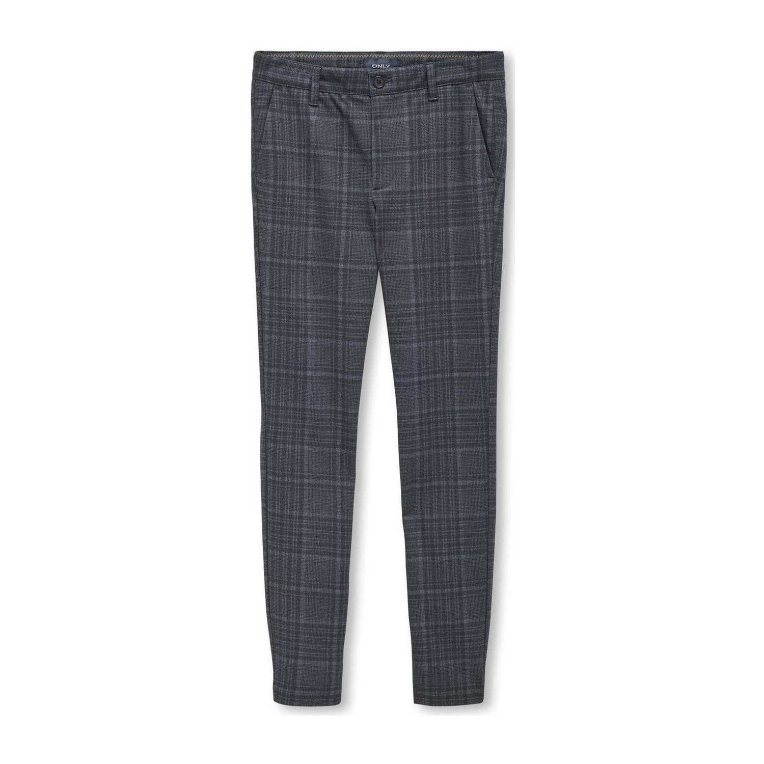 ONLY KIDS BOY geruite tapered fit broek KOBMARK donkerblauw