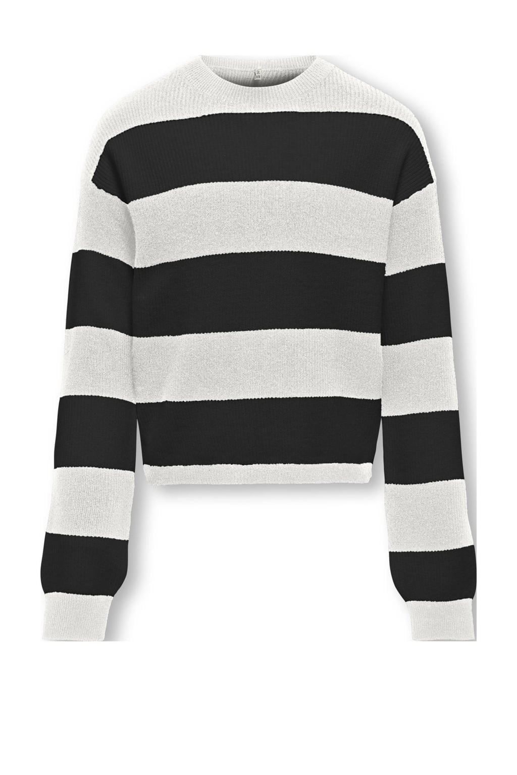 Wit en zwarte meisjes KIDS ONLY GIRL gebreide trui van viscose met strepenprint, lange mouwen en ronde hals