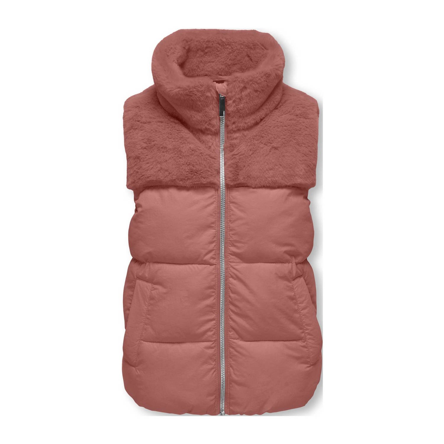ONLY KIDS GIRL imitatiebont bodywarmer KOGWANJA lichtrood