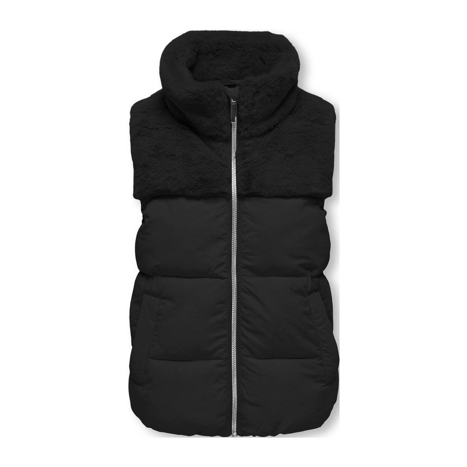 ONLY KIDS GIRL imitatiebont bodywarmer KOGWANJA zwart