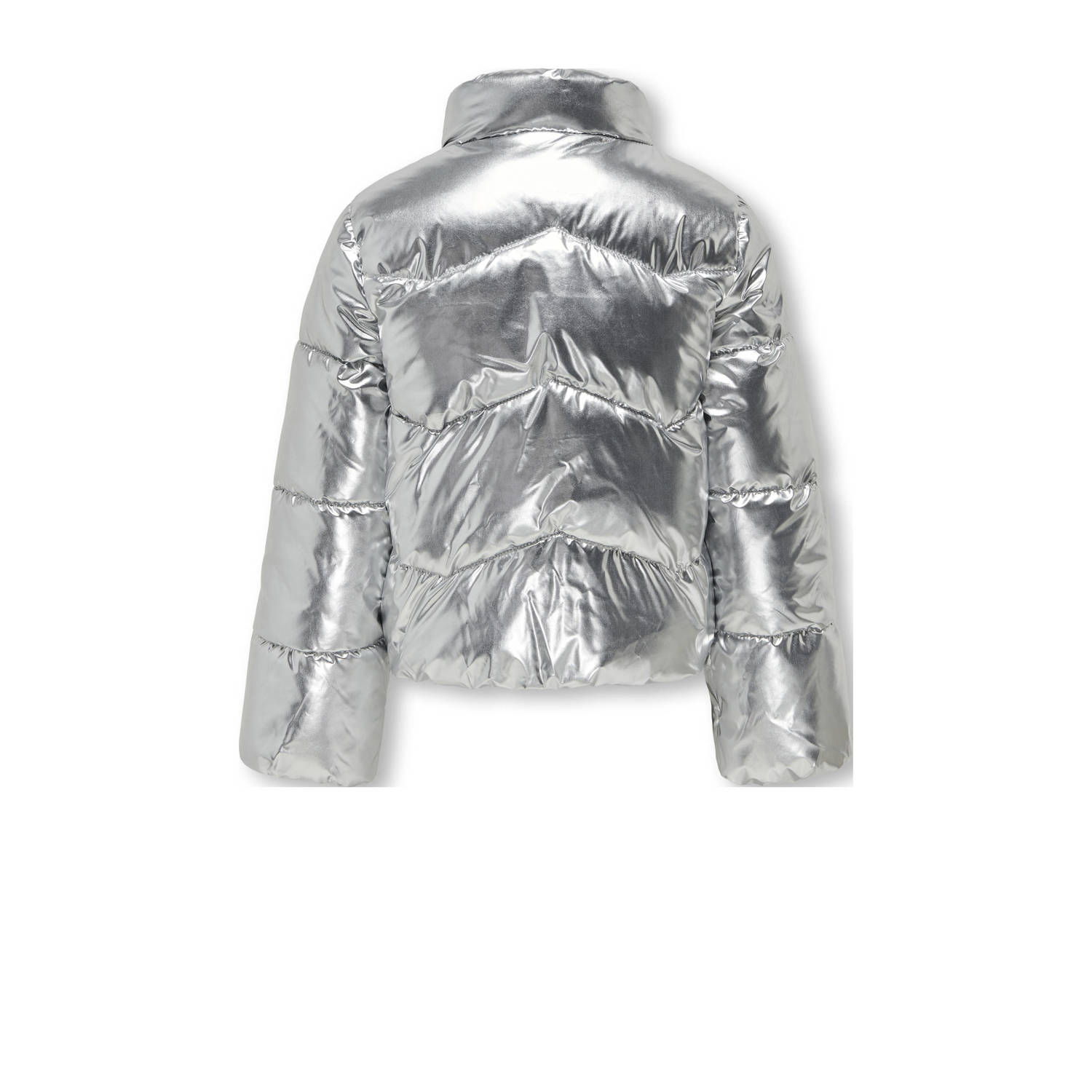 ONLY KIDS GIRL metallic gewatteerde winterjas KOGPEARL zilver metallic