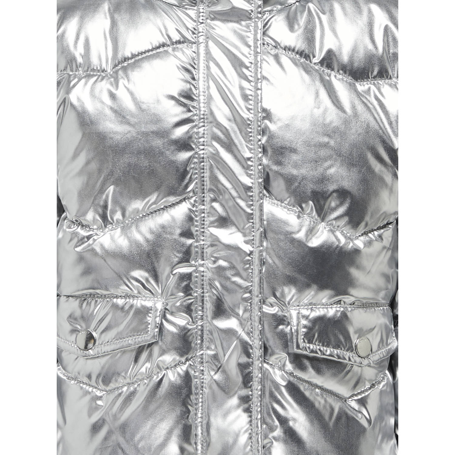ONLY KIDS GIRL metallic gewatteerde winterjas KOGPEARL zilver metallic