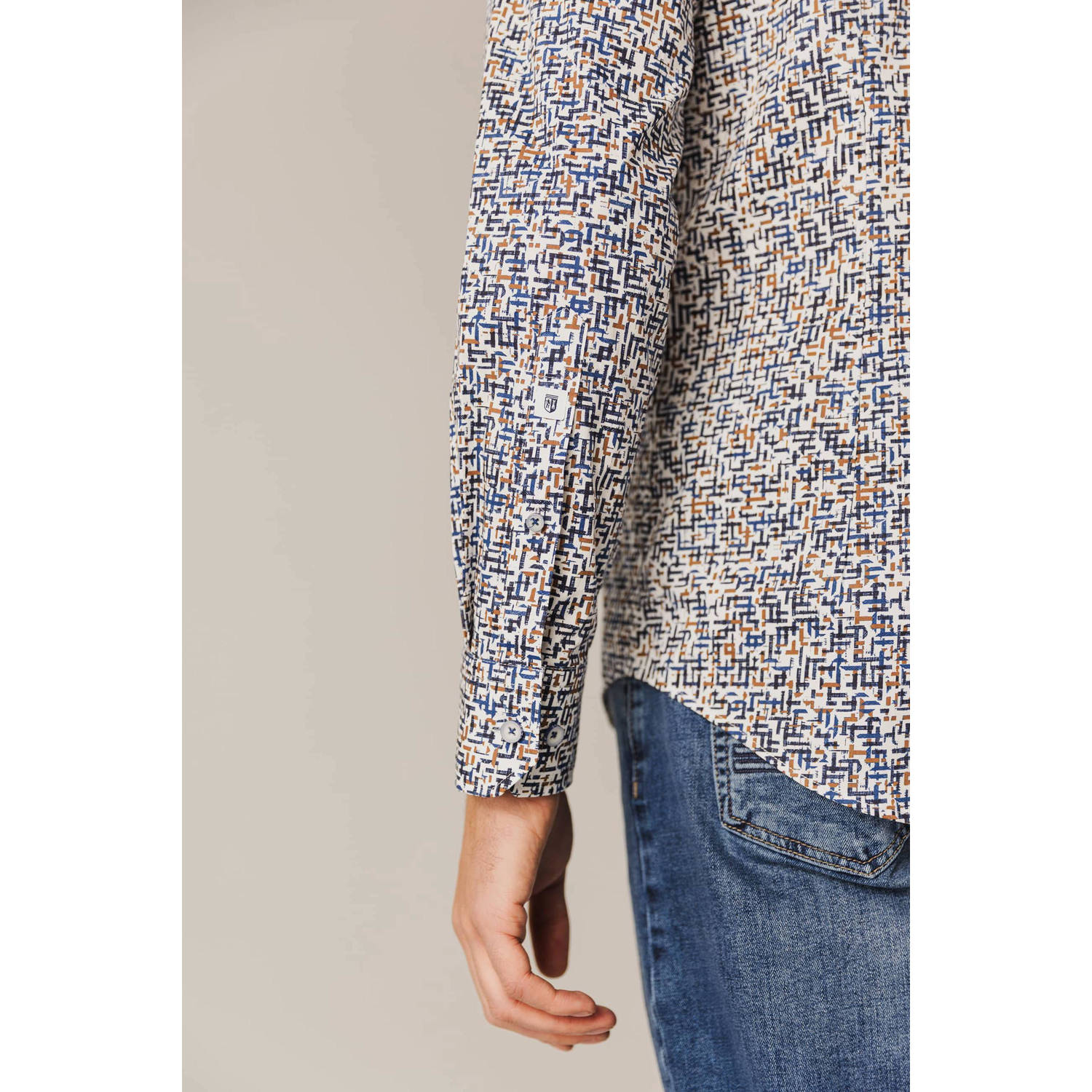 State of Art regular fit overhemd met all over print wit donkerblauw