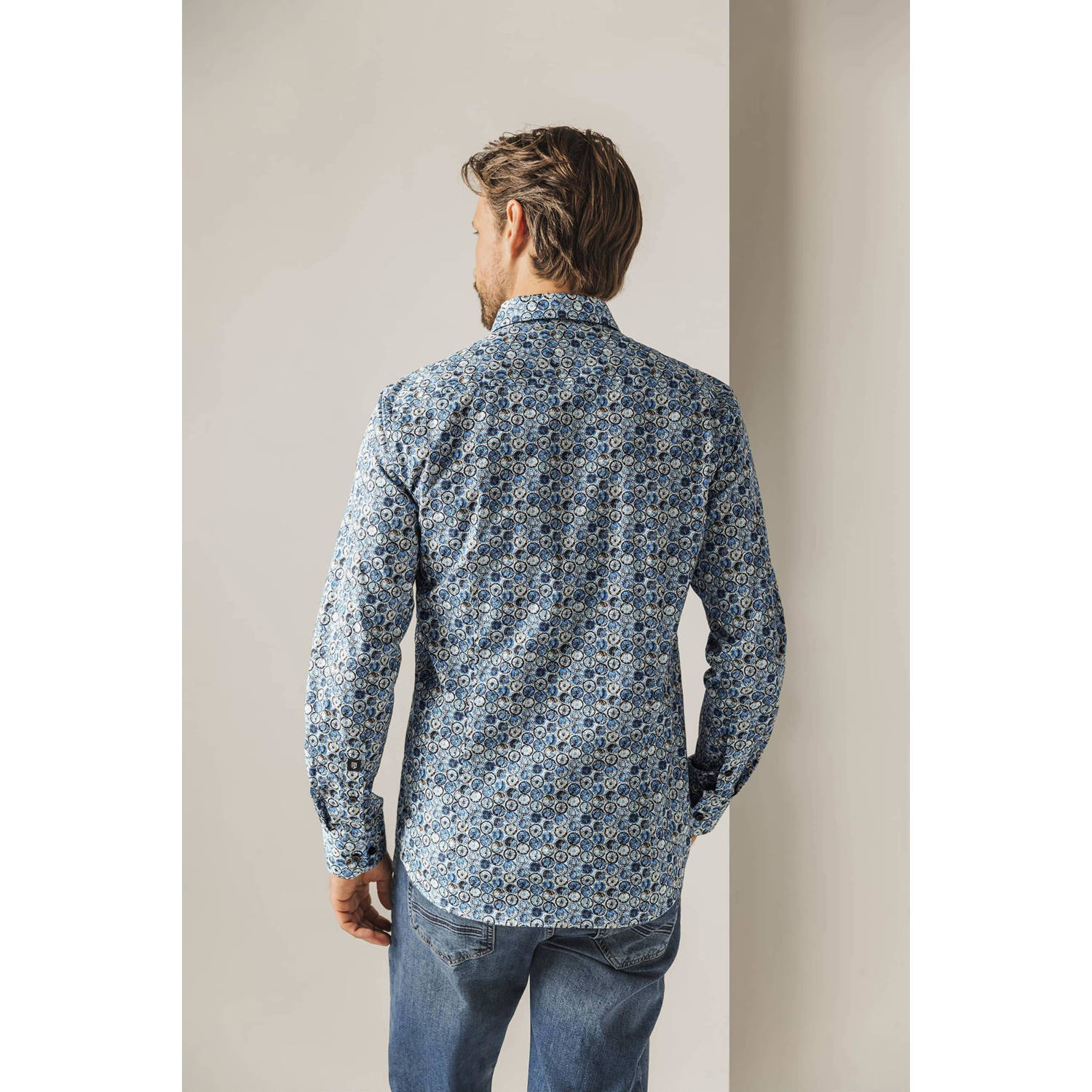State of Art regular fit overhemd met all over print blauw