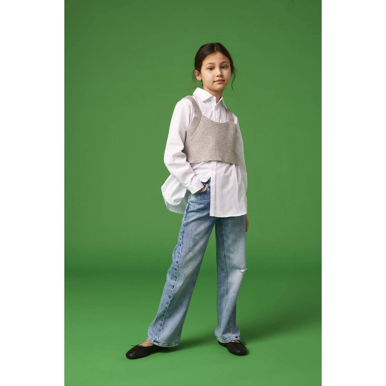 ONLY KIDS GIRL blouse met cropped spencer KOGZOE wit grijs