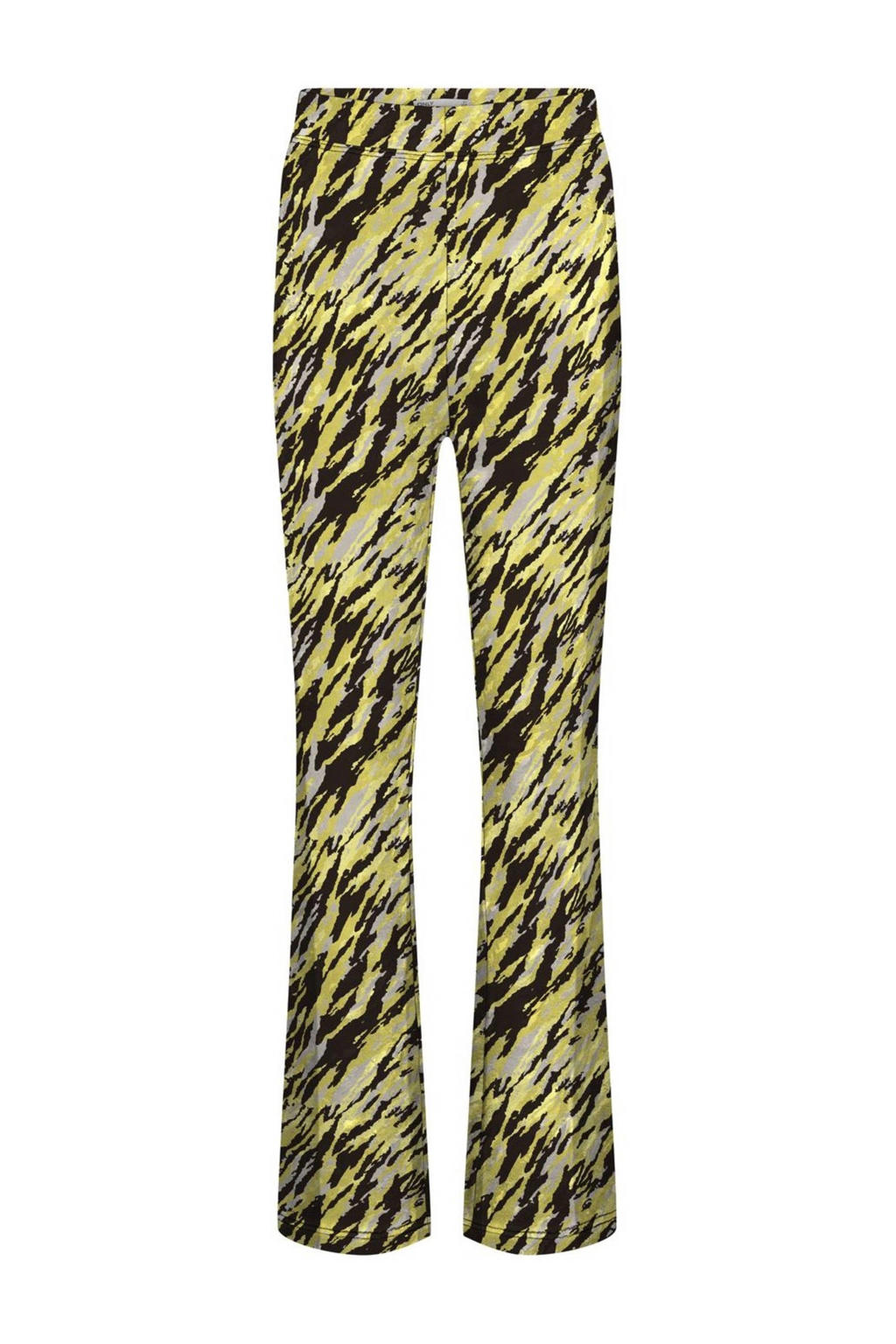 Geel en zwarte meisjes KIDS ONLY GIRL flared broek van viscose met regular waist en elastische tailleband