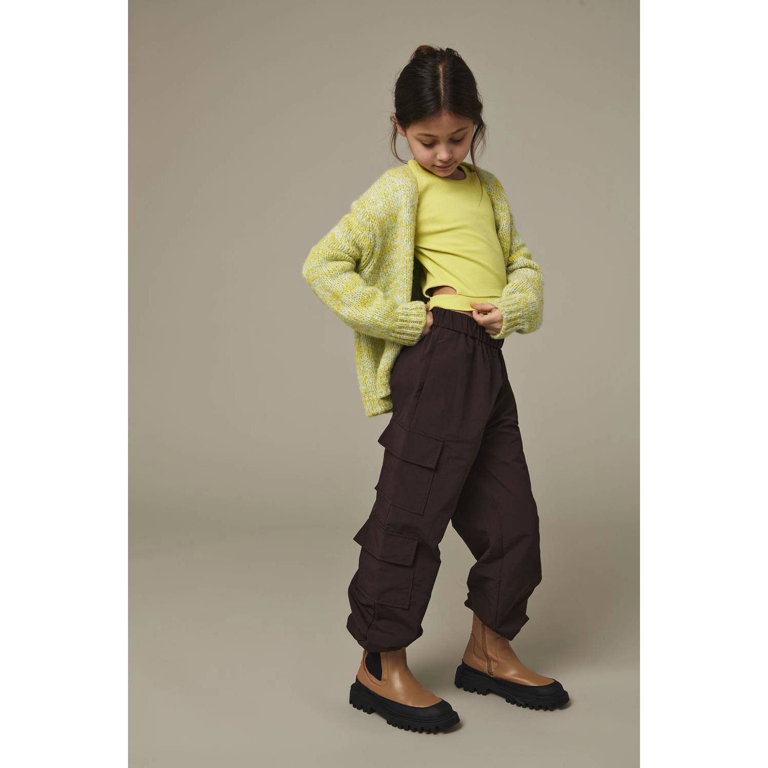 ONLY KIDS GIRL gebreid vest KOGALLYSSA LIFE met backprint geel