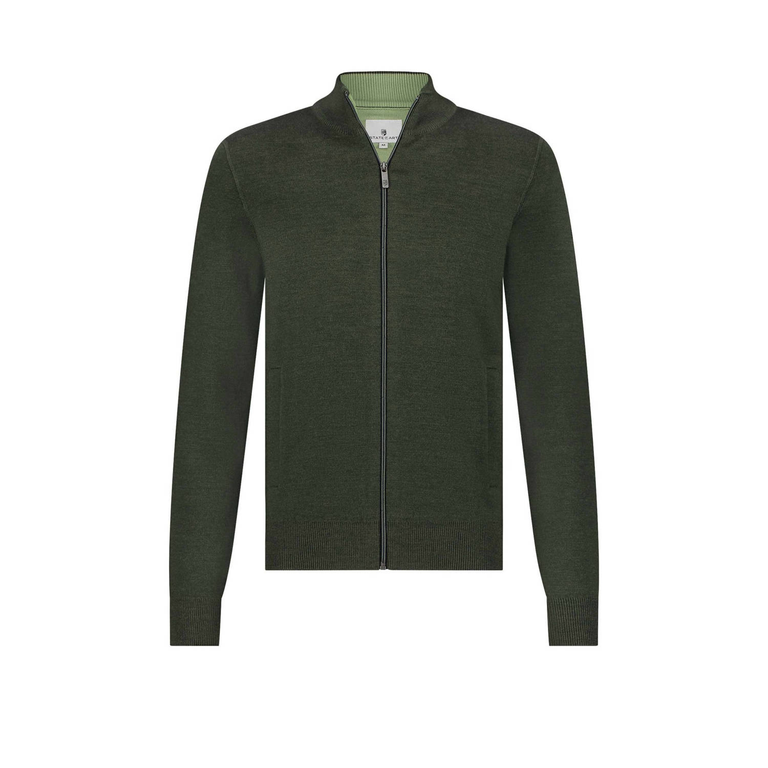 State of Art fijngebreid vest met wol donkergroen