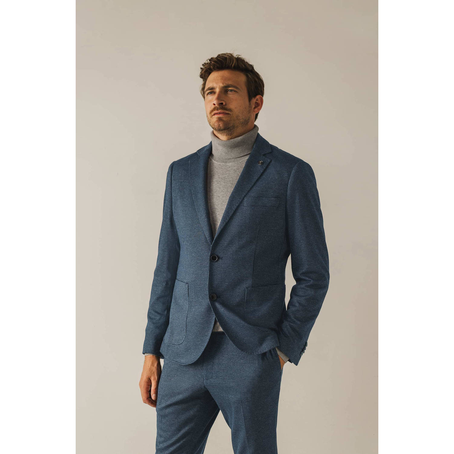 State of Art colbert met pied-de-poule blauw