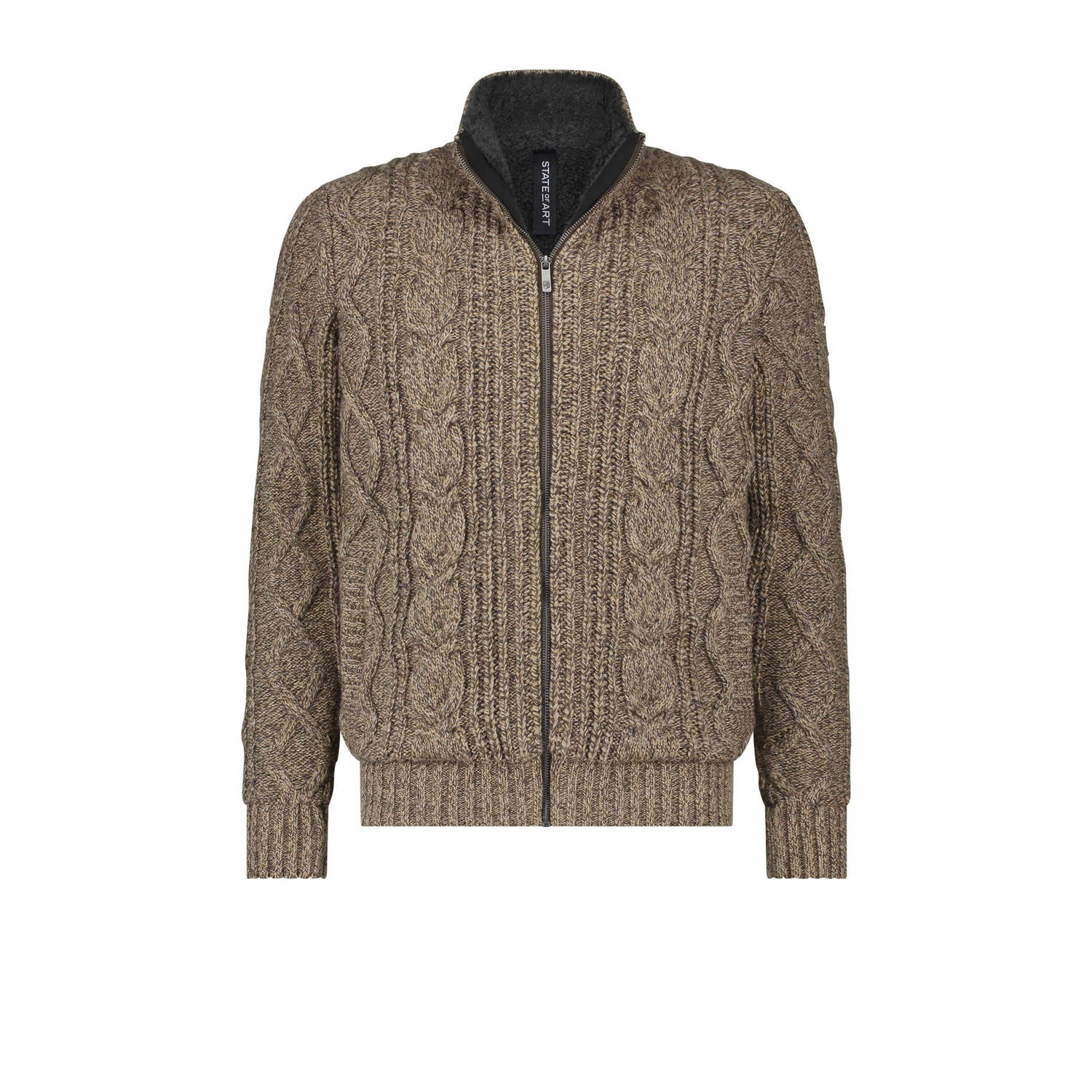 State of Art grofgebreid vest met wol en ingebreid patroon beige