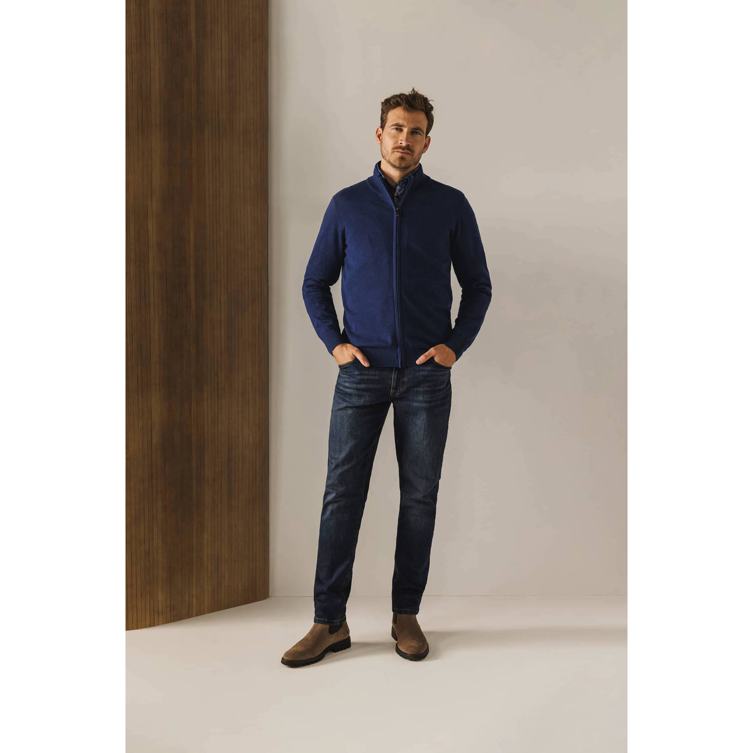 State of Art Effen Rits Cardigan Vest Blue Heren