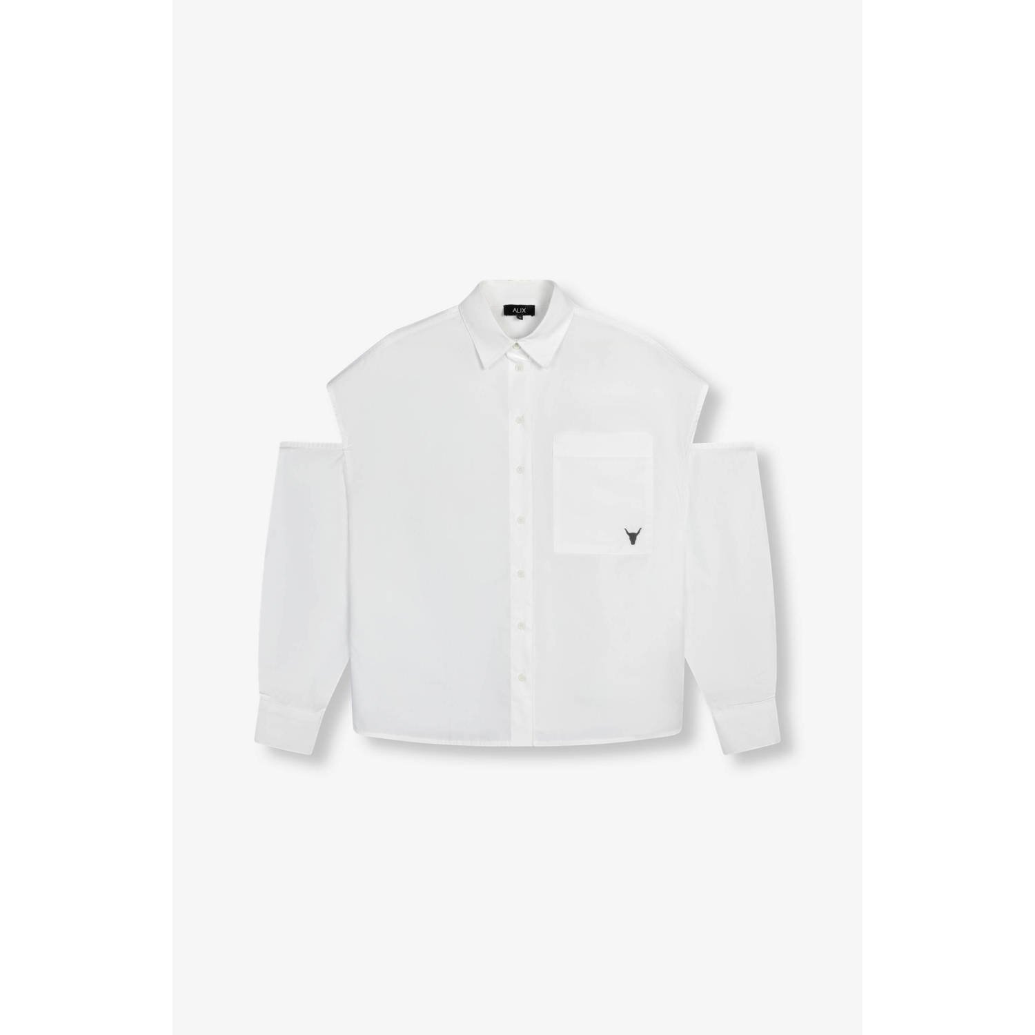 Alix The Label Poplin Blouse met Uitgesneden Schouders en Borduursels White Dames