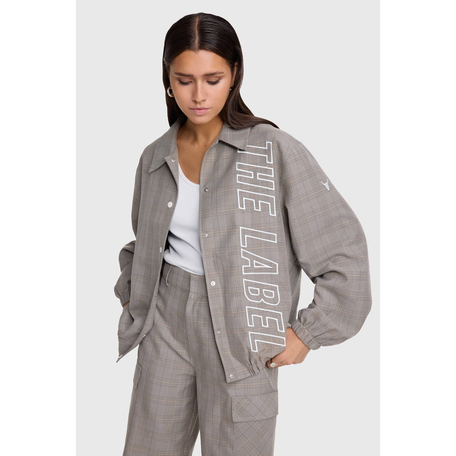 ALIX THE LABEL Dames Jassen Ladies Woven Check Bomber Camel