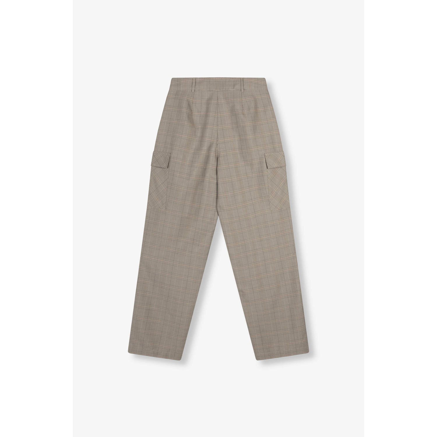 Alix the Label geruite high waist wide leg cargobroek bruin lichtbruin beige
