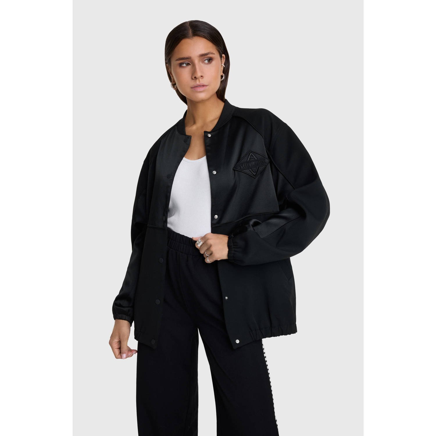 ALIX THE LABEL Dames Jassen Ladies Woven Varsity Bomber Zwart