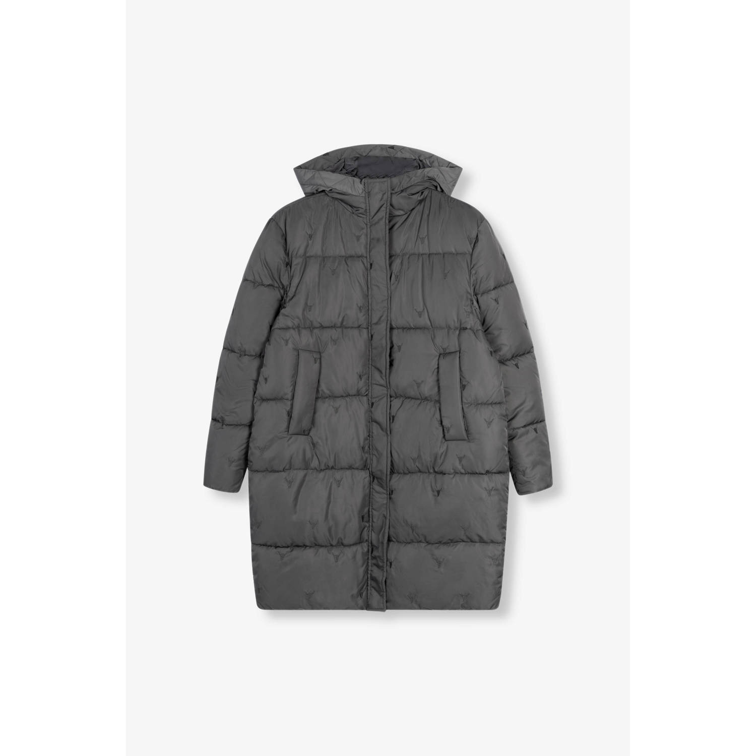 ALIX THE LABEL Dames Jassen Ladies Woven Bull Puffer Coat Antraciet
