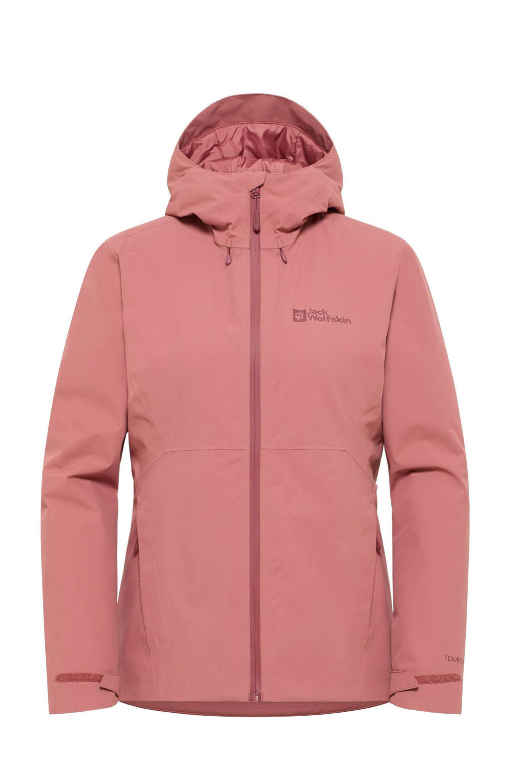 Oudroze dames Jack Wolfskin jack Wisper Ins van polyester met effen, lange mouwen, capuchon en ritssluiting