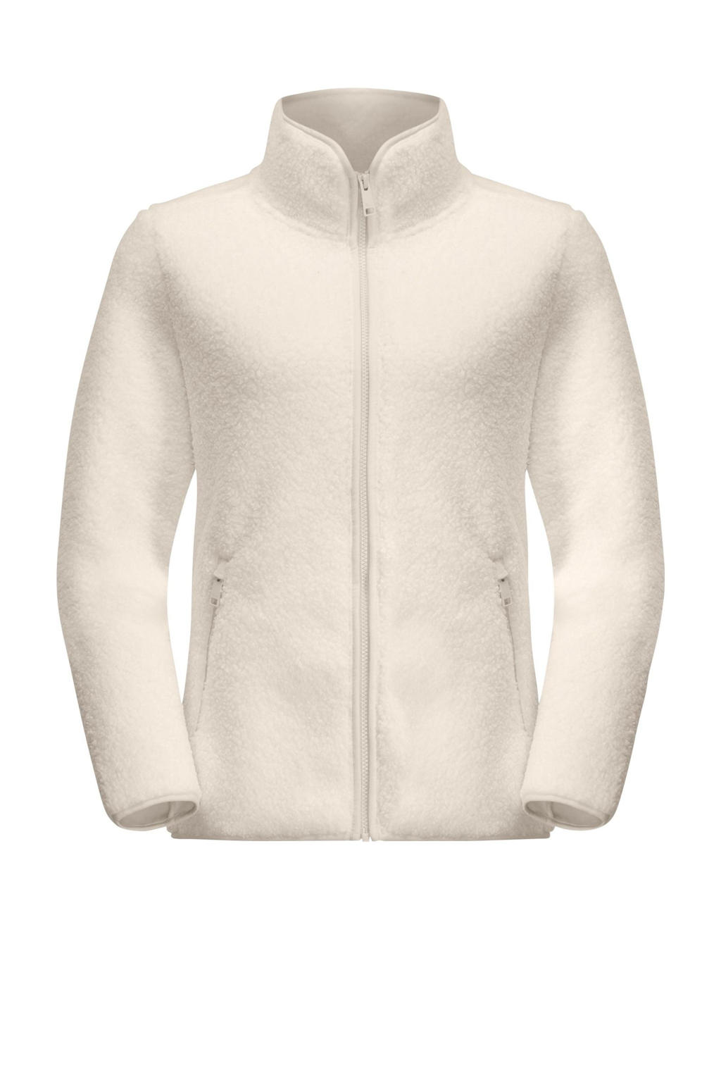 Ecru dames Jack Wolfskin fleecevest High Curl van polyester met effen, lange mouwen, opstaande kraag en ritssluiting